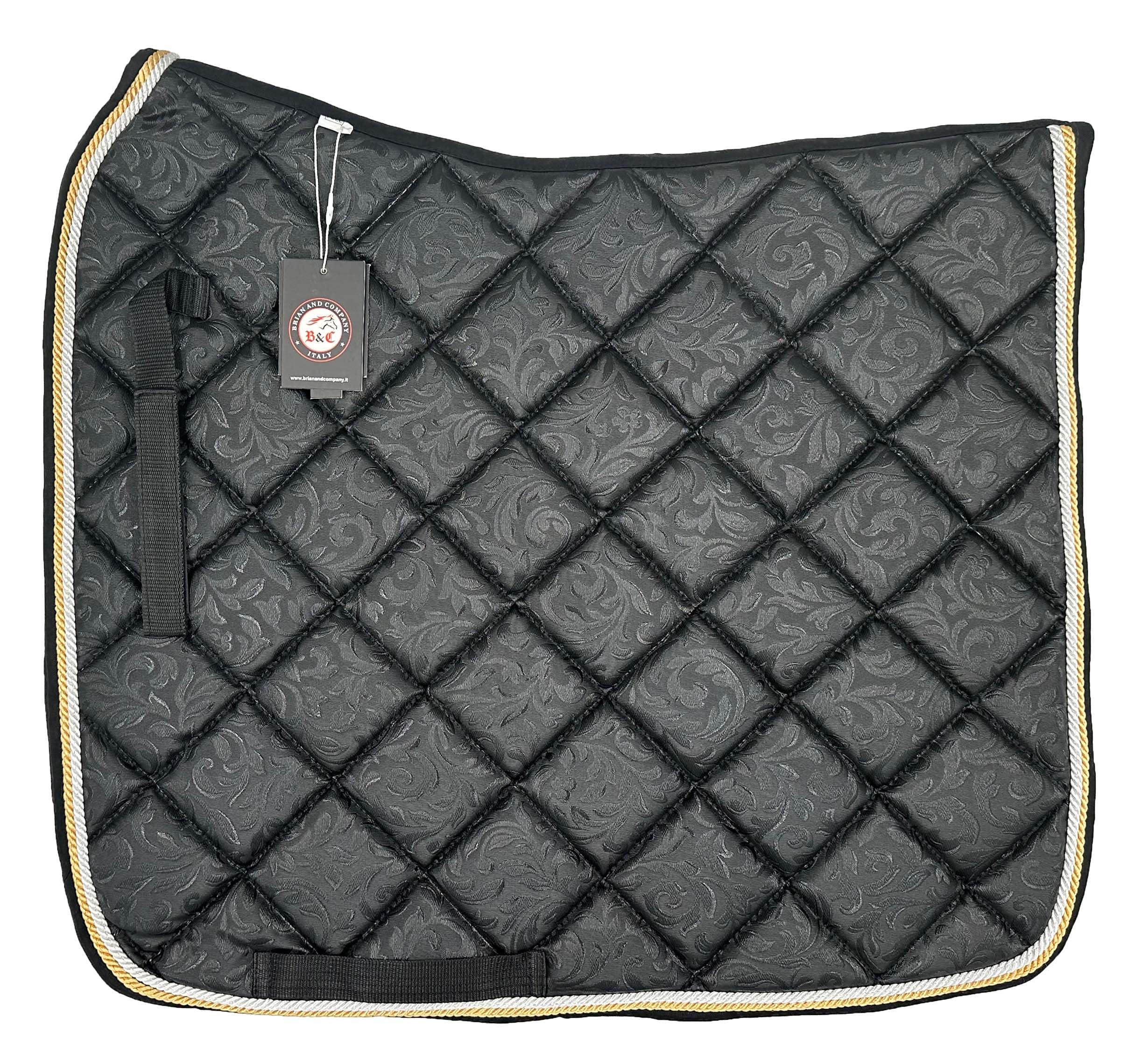 Sous-selle d'équitation respirante, lacets de positionnement avec fermeture à déchirure, bordure élégante en corde anglaise, avec bonnet coordonné noir, COB DRESSAGE)