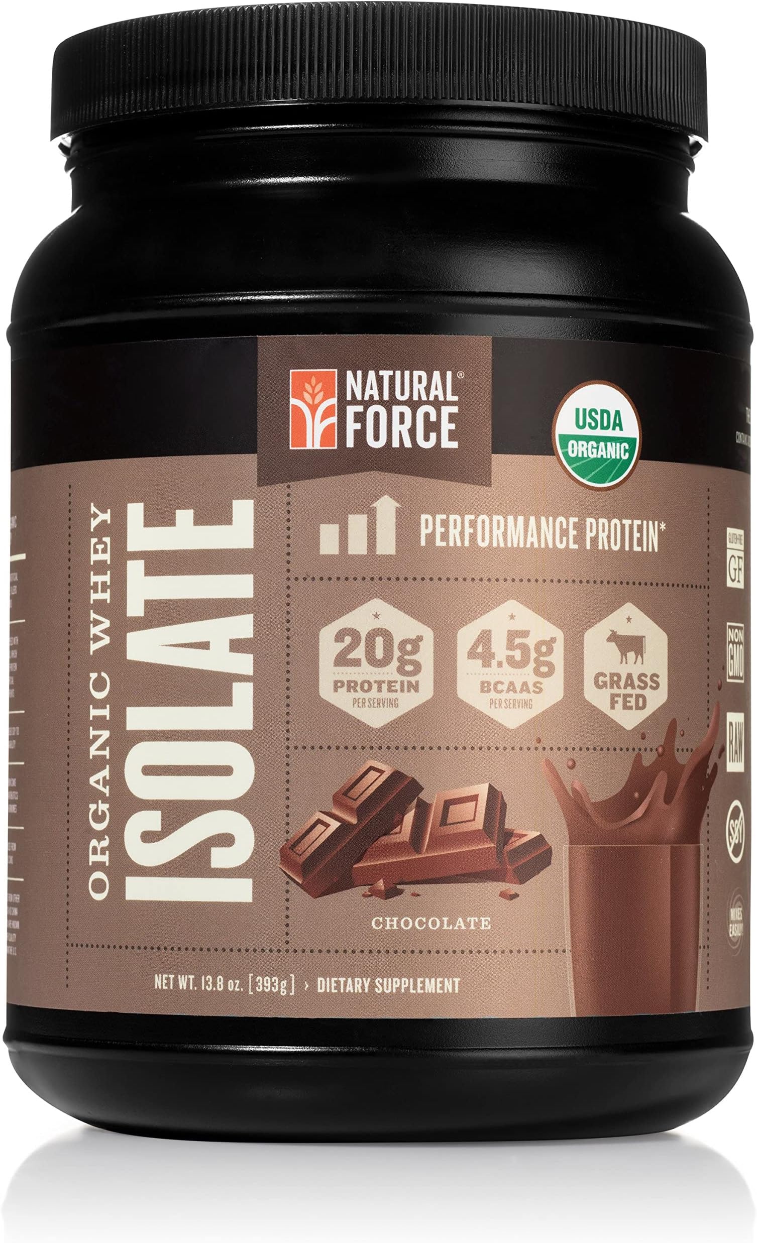 100% Organic Whey Isolate Protein Powder - USDA Organic Certified and Grass Fed – Low Carb, Lab Tested, Delicious Milk Chocolate Flavor *Made and Sourced in The U.S.A.* by Natural Force, 13.8 Ounce
