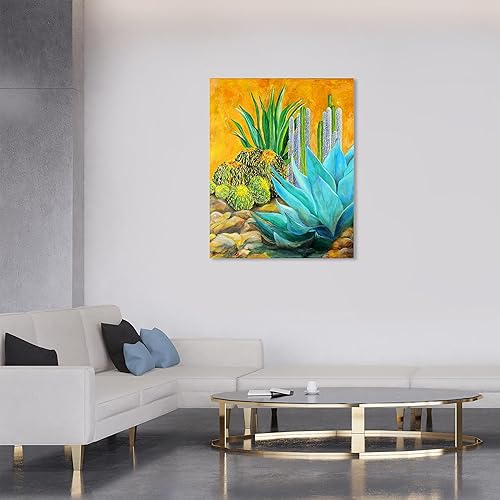 Miniatura 3 de Wynwood Studio Lienzo decorativo con estampado floral y botánico tropical  Vivian Fache  Giro-Cactus  AgaveBlue, arte de pared para sala de estar,