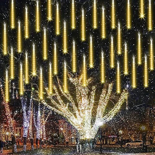 Joomer Luces de Navidad para exteriores, 11.8 pulgadas, 10 tubos, 240 luces LED de lluvia de meteoritos, luz LED de carámbano de nieve en cascada