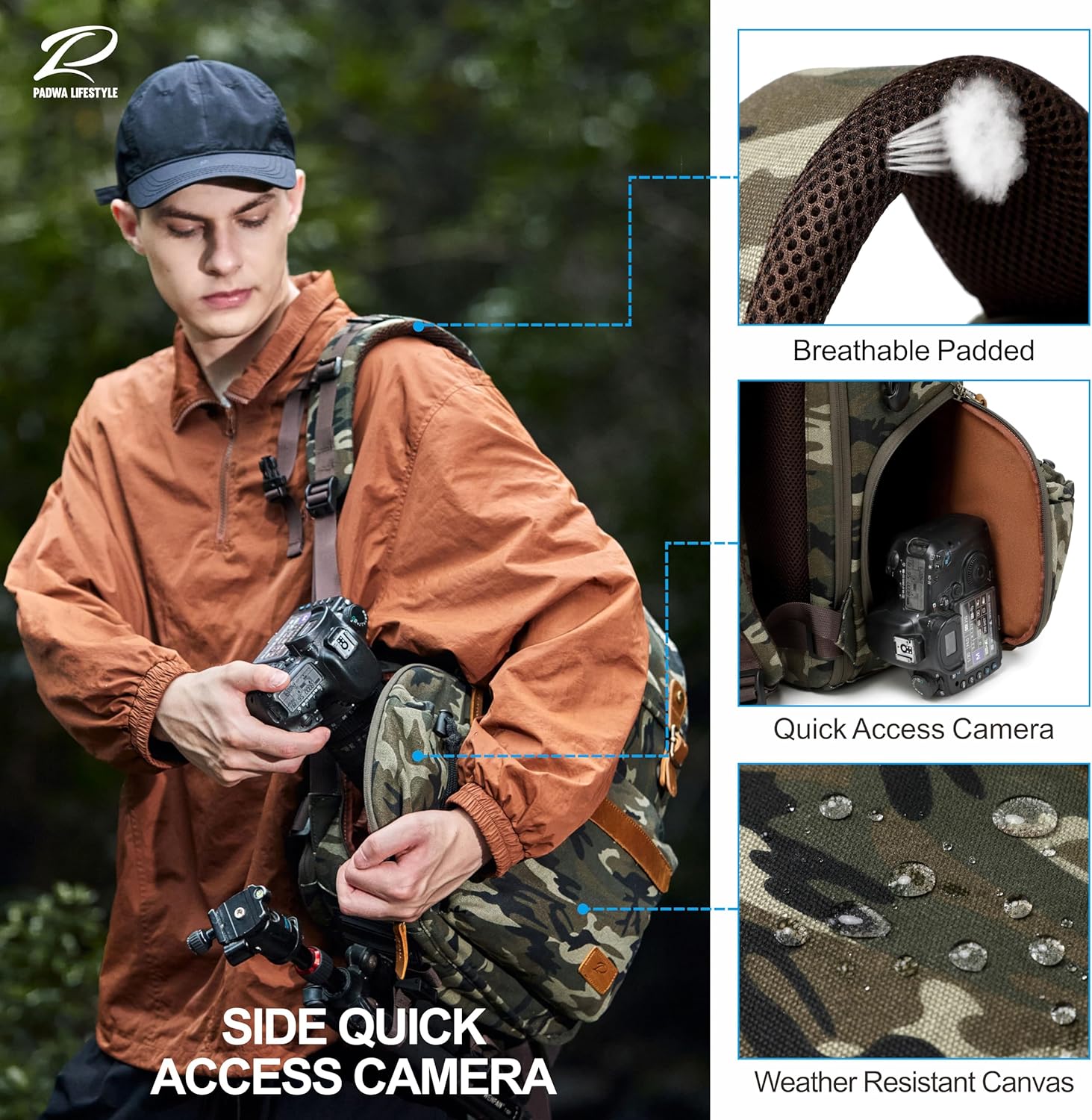 Padwa Lifestyle Camouflage Camera Backpack - Professional DSLR & UAV Camera Bag,Anti Theft Canvas Camera Backpack with Rain Cover,Large Capacity Photography Travel Camera Bag with Multi Compartments 6 91AWbAP0EUL. AC SL1500