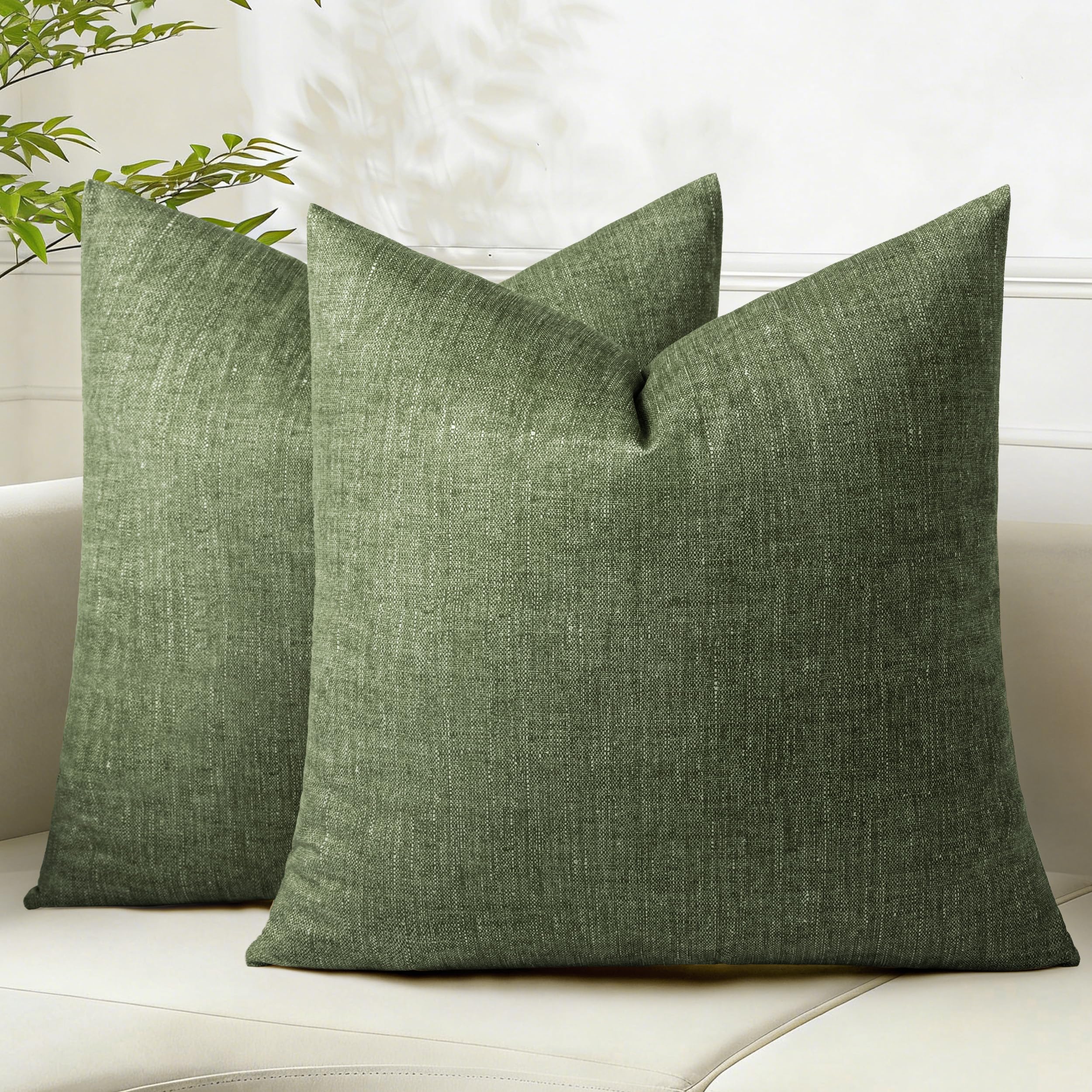 AELS Decorative Throw Pillow Covers 24x24, Set of 2, Soft Textured Look Printed Pillow Case, Modern Farmhouse Cushion Case for Bed Couch Sofa, Light Olive Green (Covers Only)