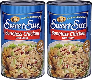 Sweet Sue Boneless Chicken with Broth, Cooked Canned Chicken- 10g Protein - Gluten Free, Keto Friendly – Great for Family, Food Service Restaurant, Cafeteria- 50 oz Can (Pack of 2)