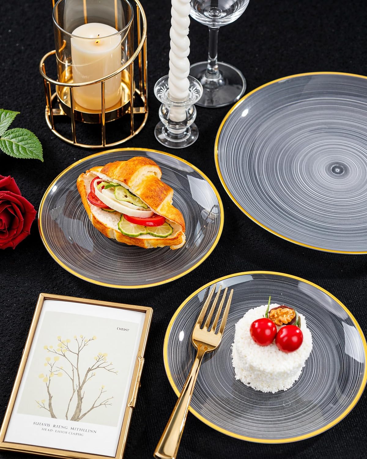 Morejoy 100Pcs Clear and Gold Plastic Plates,Clear Disposable Plates With Gold Rim, Plastic Dinnerware Set Include 50 Dessert Plate,50 Dinner Plate for Party&Wedding