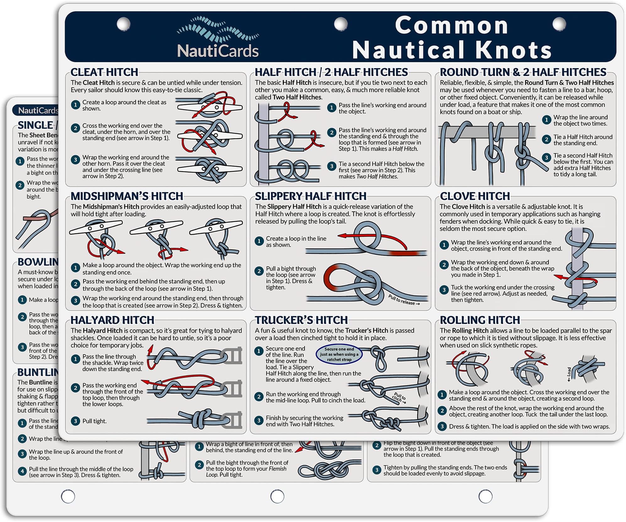 Nautical Knots Quick Reference Chart - Guide to 21 Sailing and Boating Knots on 8.5" x 11" Waterproof Card - from Boating Must Haves Collection