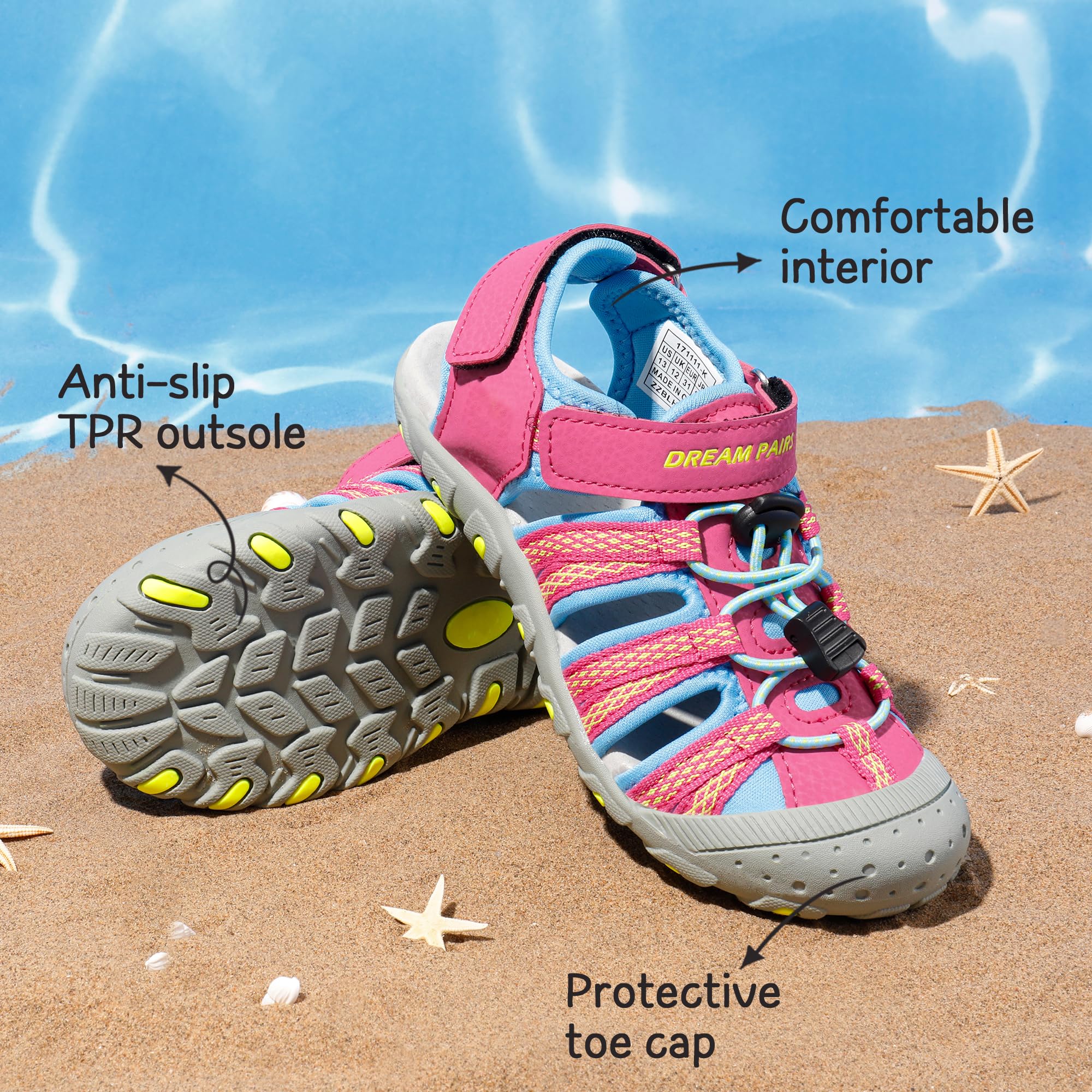 DREAM PAIRS Kids Sandals Toddler Girls & Boys Summer Outdoor Athletic Sport Sandals Hiking Beach Casual Closed Toe Adjustable Multicolor for Toddler/Little Kids/Big Kids - 5