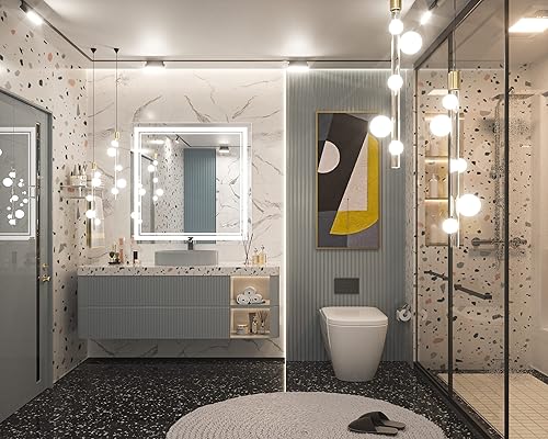 Vista 25 de Keonjinn - Espejo iluminado para el baño con luz LED, para montar en pared, diversos tamaños (vertical/horizontal)