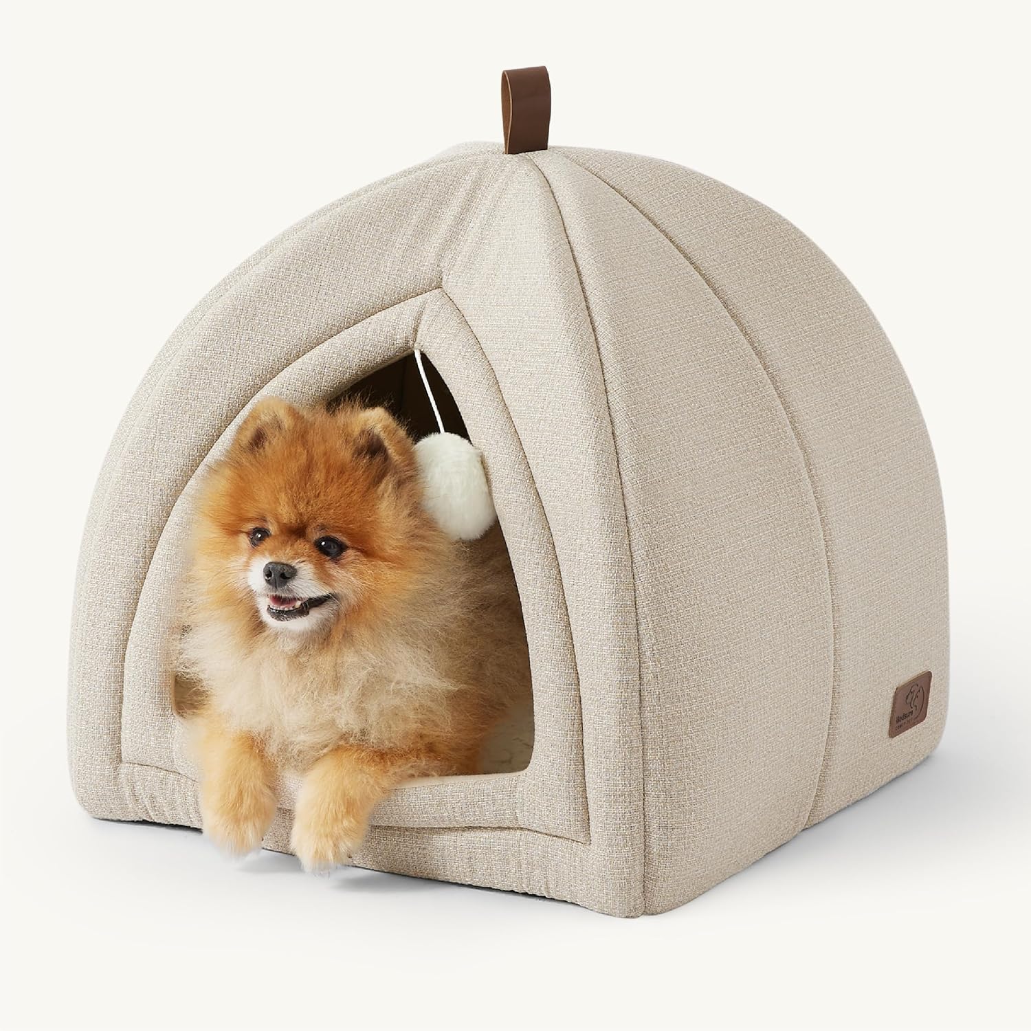 Bedsure Cat Beds for Indoor - 2 in 1 Cat Cave House Tent for Kittens and Small Pets with Removable Washable Cushioned Pillow, Foldable Kitten Hideaway with Non-Slip Bottom, Beige, 17.3 inches L(17.3x17.3x17.3) Beige