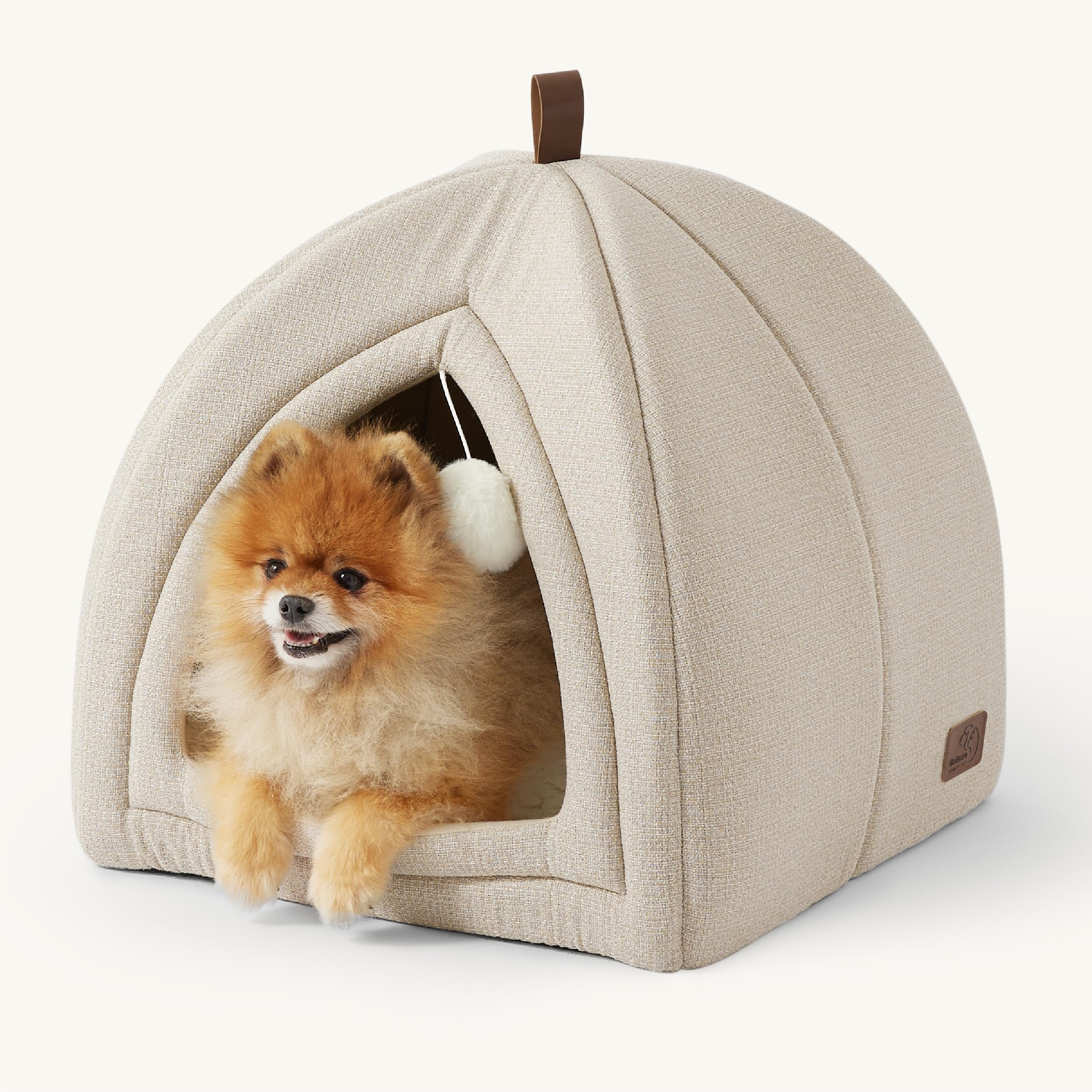 Bedsure Cat Beds for Indoor - 2 in 1 Cat Cave House Tent for Kittens and Small Pets with Removable Washable Cushioned Pillow, Foldable Kitten Hideaway with Non-Slip Bottom, Beige, 17.3 inchesOEKO-TEX STANDARD 100