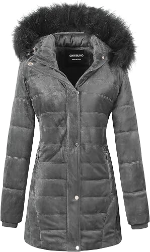 Chrisuno Women's Faux Fur Lined Coat Hooded Jacket Long Puffy Winter Warm Coat W
