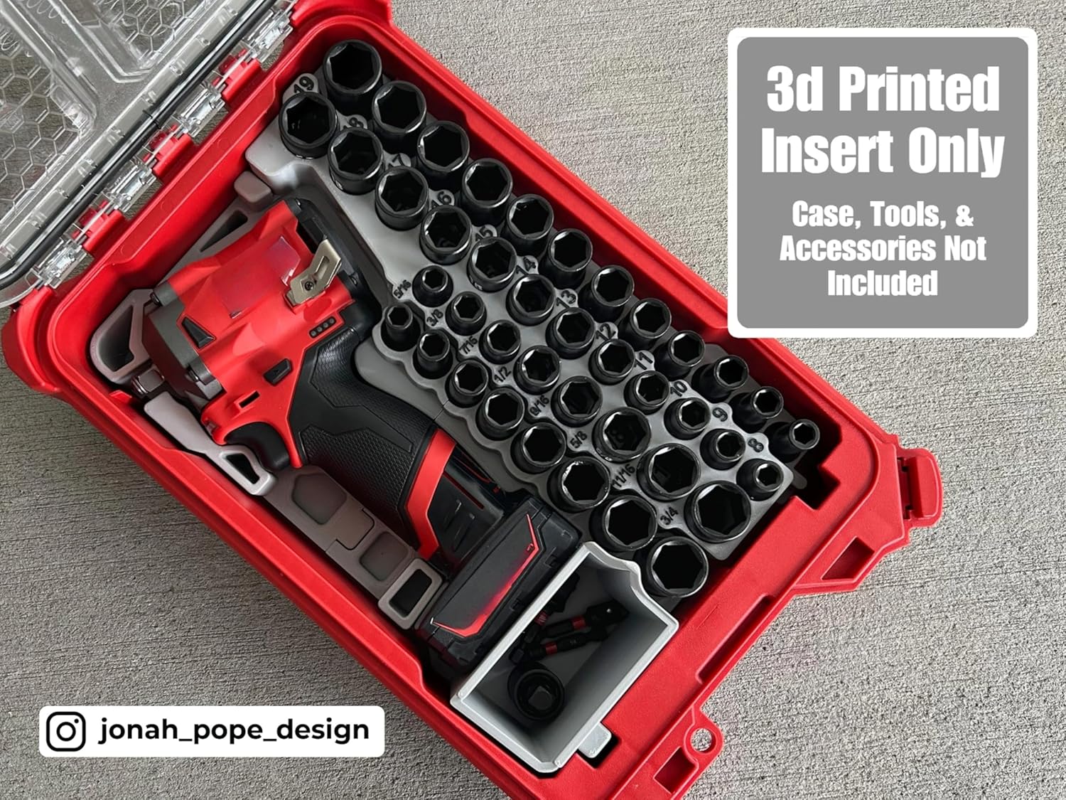 Jonah Pope Design 3d Printed Insert designed for GEN1 M12 Stubby 3/8" Impact and Packout Organizer (Does Not Fit Boot) Insert Only (Black)