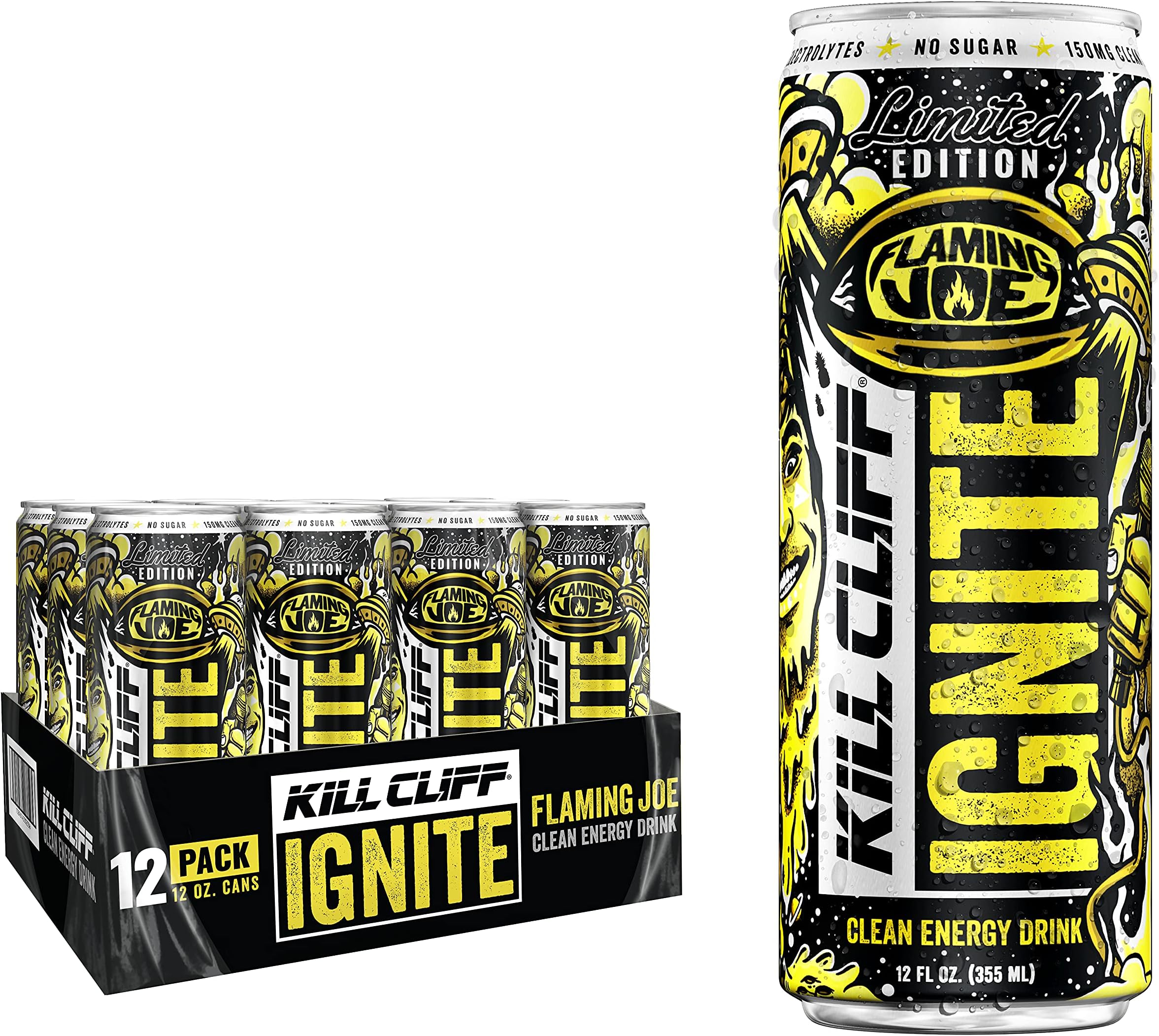 Kill Cliff Ignite Energy Drink, Joe Rogan Spicy Pineapple Fusion, Sugar Free Drinks with Green Tea, B Vitamins, Electrolytes and Natural Caffeine for Clean Energy and Hydration, Pre Workout, 12 Pack