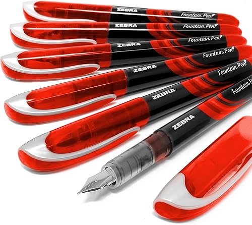 Zebra Fuente - Pluma estilográfica desechable, tinta roja, paquete de 6