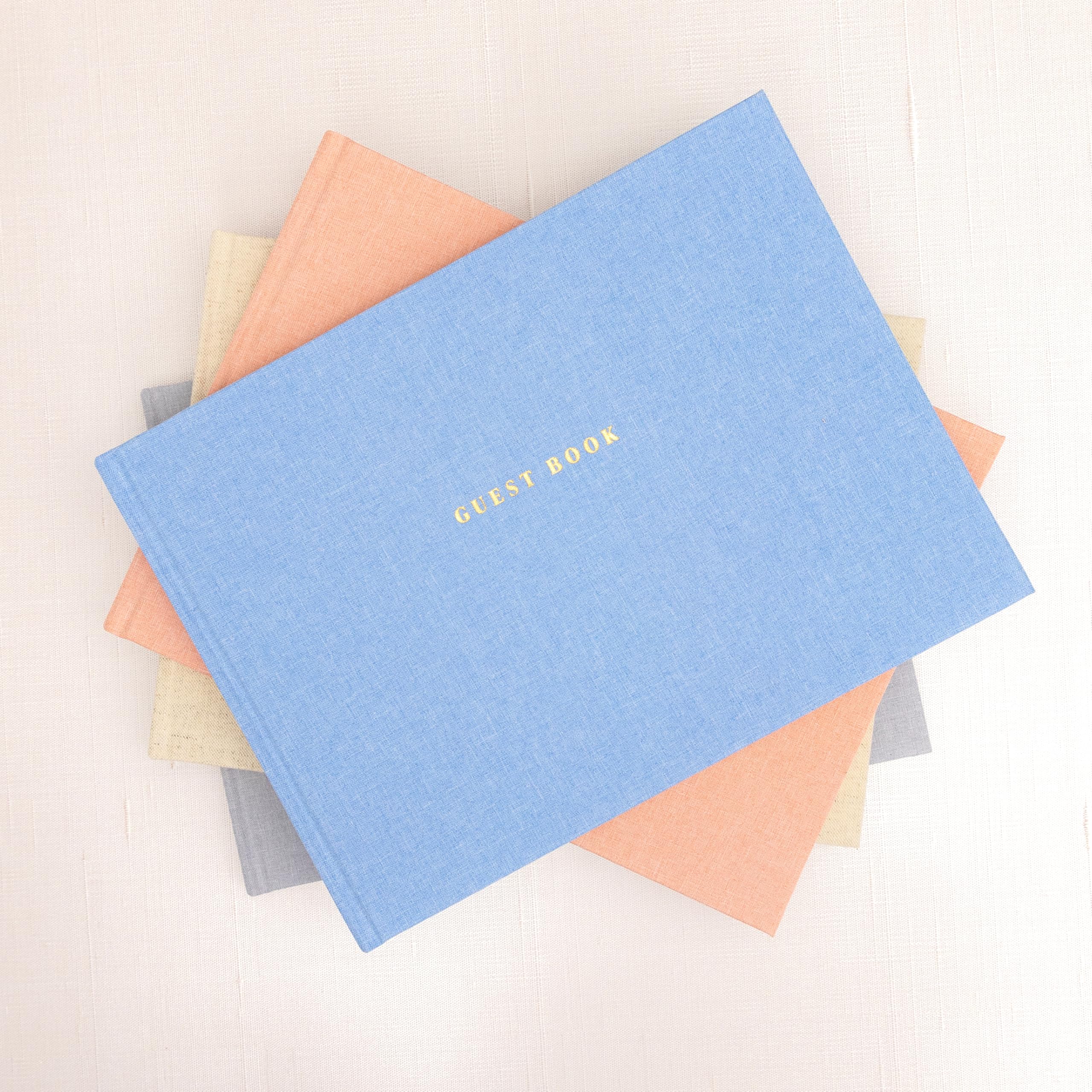 Libro Degli Ospiti ELYN In Lino | 80 Pagine, Tasche Foto, Penna Dorata E Cartello Da Tavolo | Per Matrimonio, Baby Shower, Compleanni