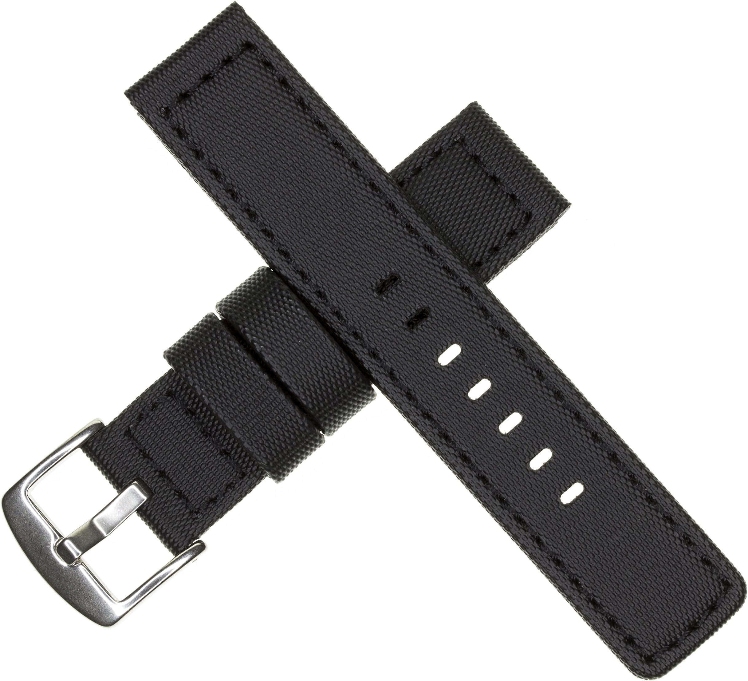 24mm MARATAC Elite Series Black PVC Rubber Strap Diver Watch Band Black Stitch Kevlar XL Large