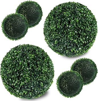 Ogrmar 2 PCS 13.7 inch 2 Layers Artificial Plant Topiary Ball Faux Boxwood