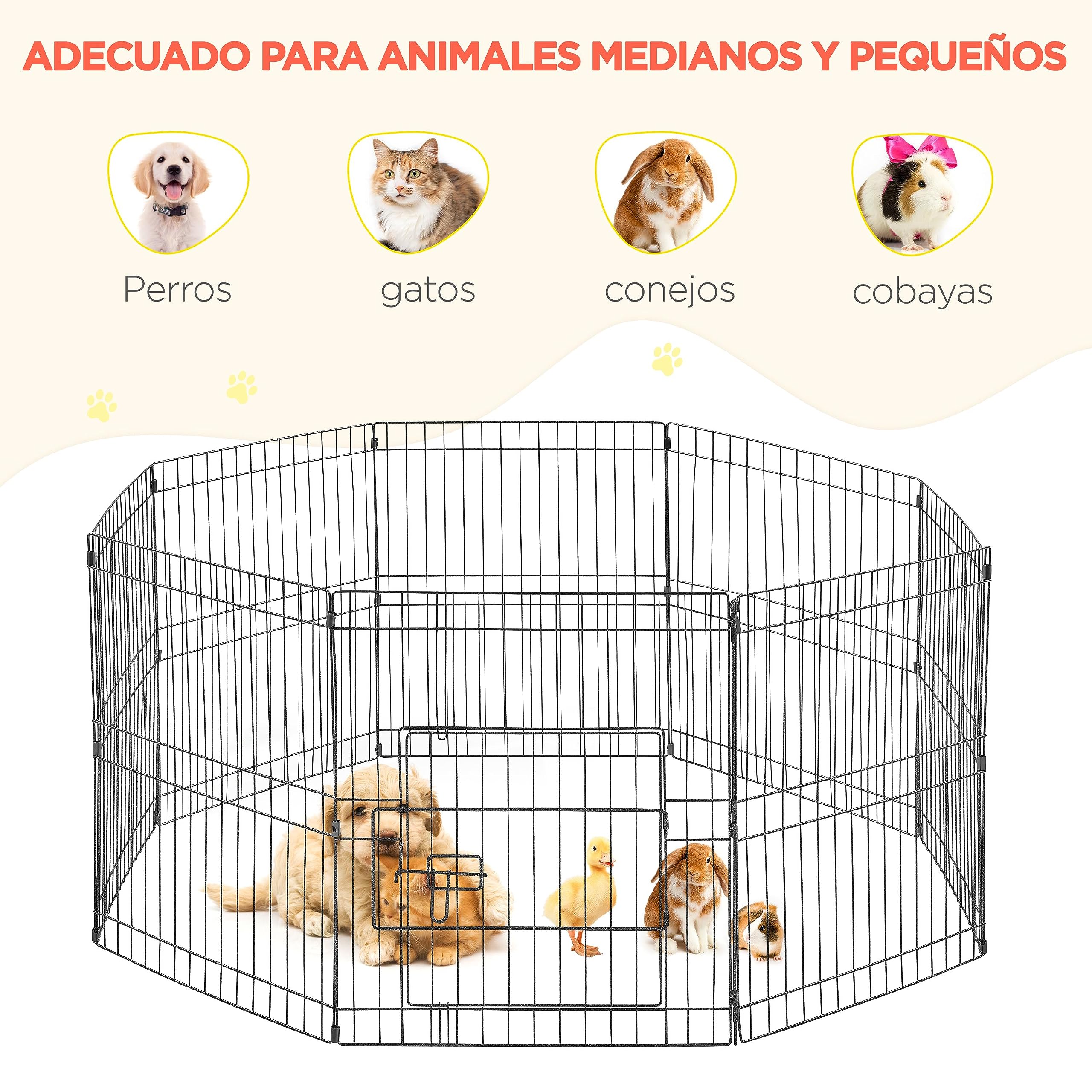Yaheetech 8pcs Vallas para Perros Metalicas Corral Vallas Jaulas para Animales Pequeños Parque para Mascotas Cachorros Corral Plegable 61x52cm