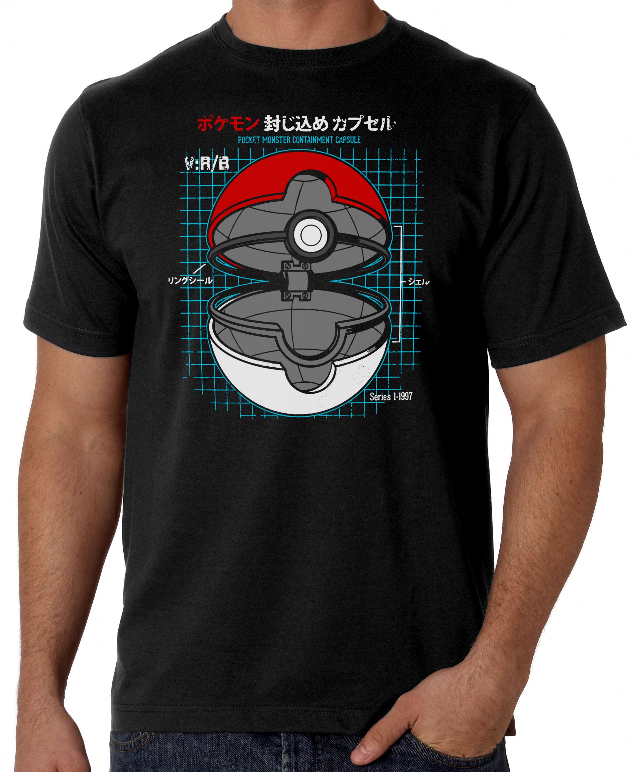 PokeBall Blueprint T-Shirt Pokemon Themed Gaming Shirt Poke Ball Top