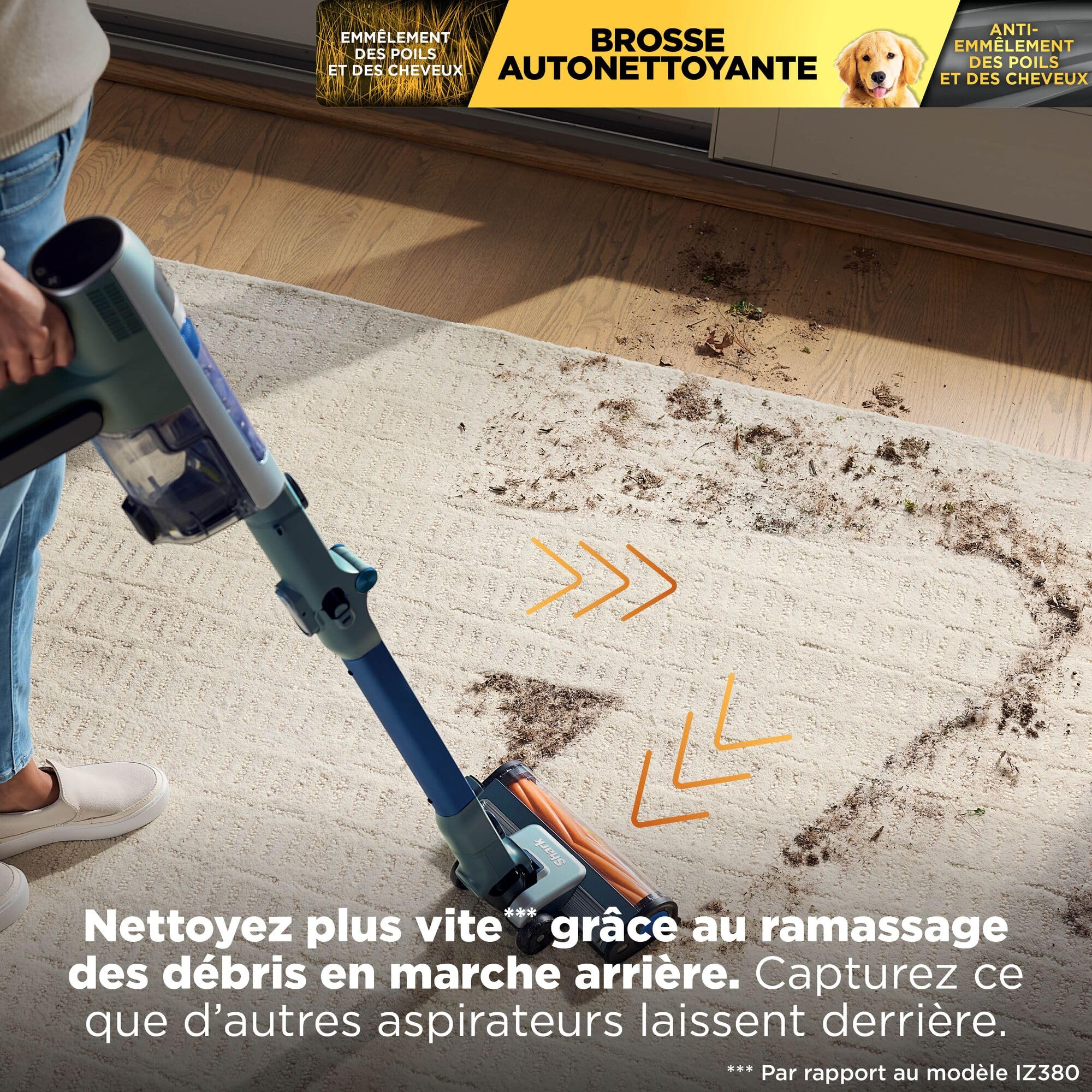 Shark PowerDetect Speed, Aspirateur Balai sans Fil, 60min IA1243FR | Nettoyage en arrière, Filtration anti-allergène HEPA, Jusqu’à 60 min d’autonomie, support mural et suceur plat, Sauge givrée