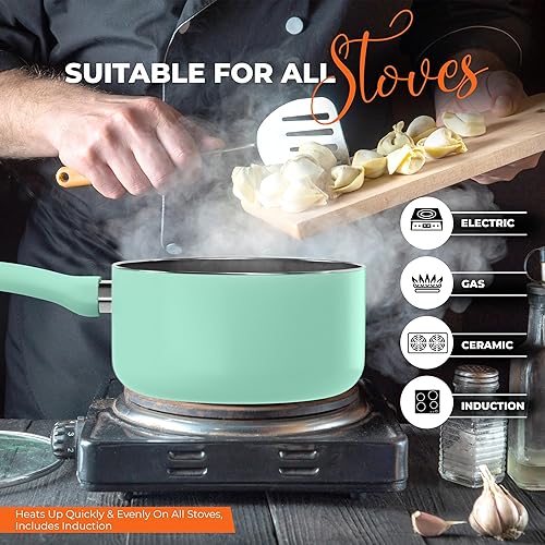 Miniatura 6 de Utopia Kitchen Cacerola antiadherente con mango desmontable de 2 cuartos de galón con tapa de vidrio, uso multiusos para el hogar, cocina o