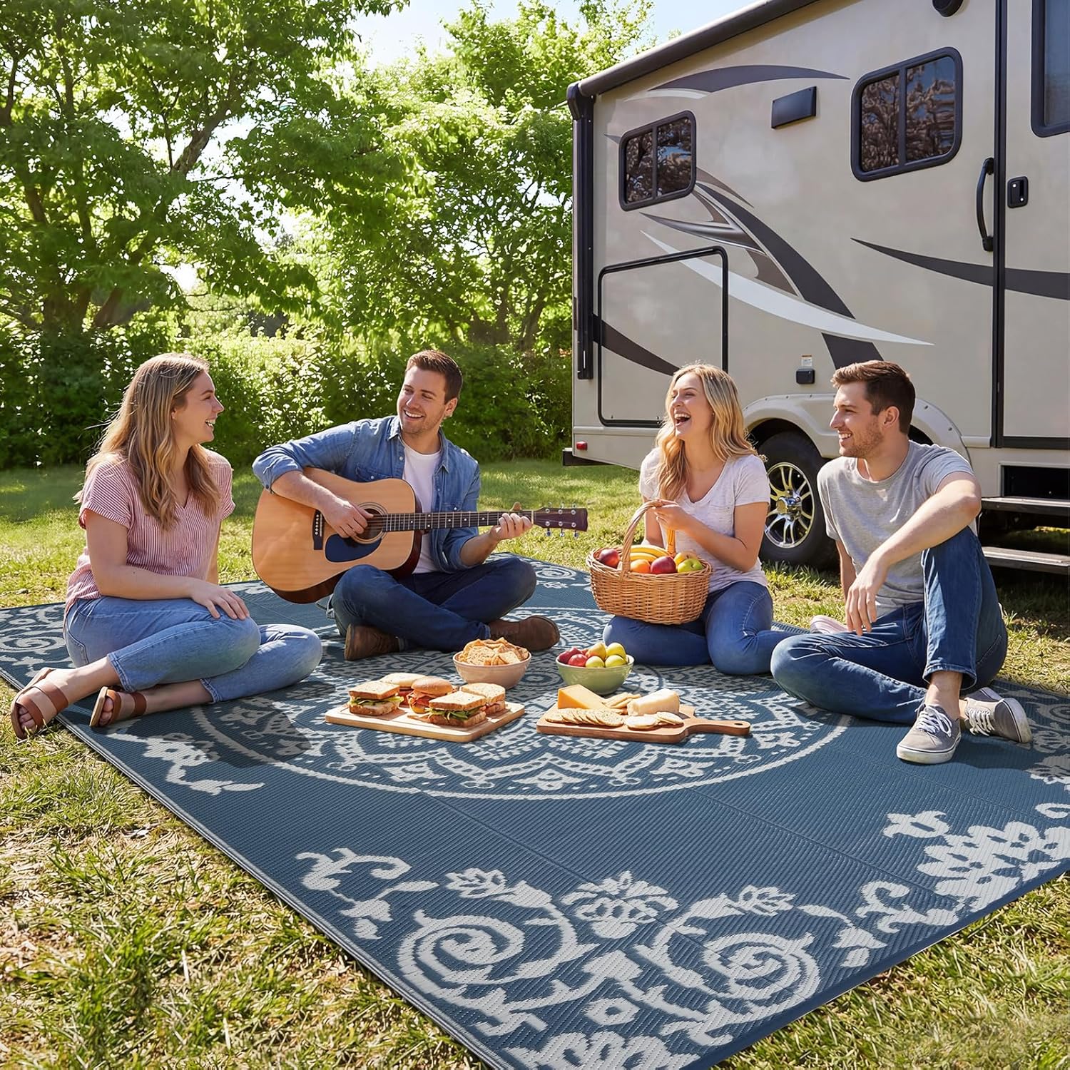 famibay Outdoor Rug Waterproof 6x9 ft, Reversible Outdoor Plastic Straw Rug, UV-Resistant Patio Rug Lightweight Portable RV Mat Indoor Outdoor Carpet for Camping, Balcony, Deck, Backyard, Picnic