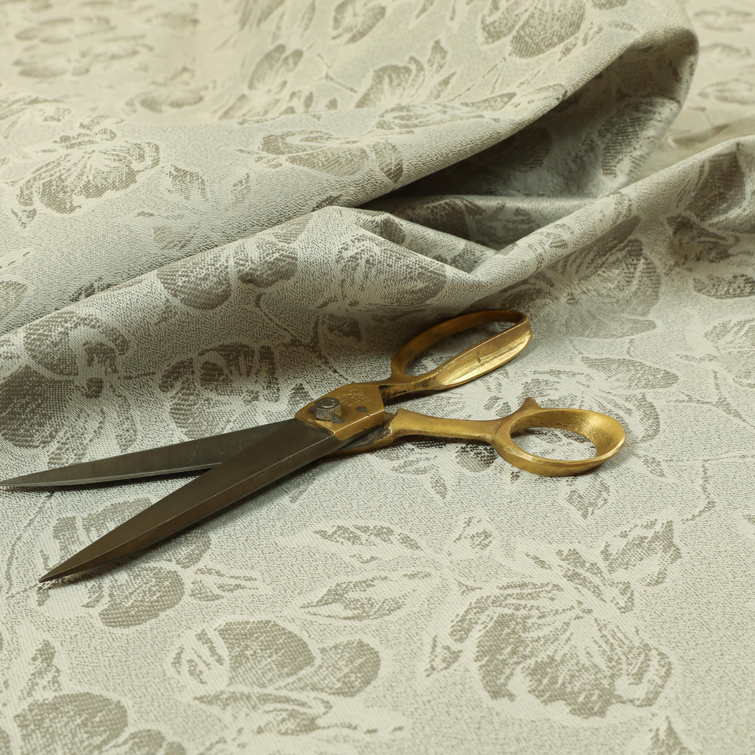 Redbrick Mill Fabrics Flame Retardant Floral Pattern Lightweight Chenille Silver Colour Upholstery Curtain Fabrics (1 Metre)