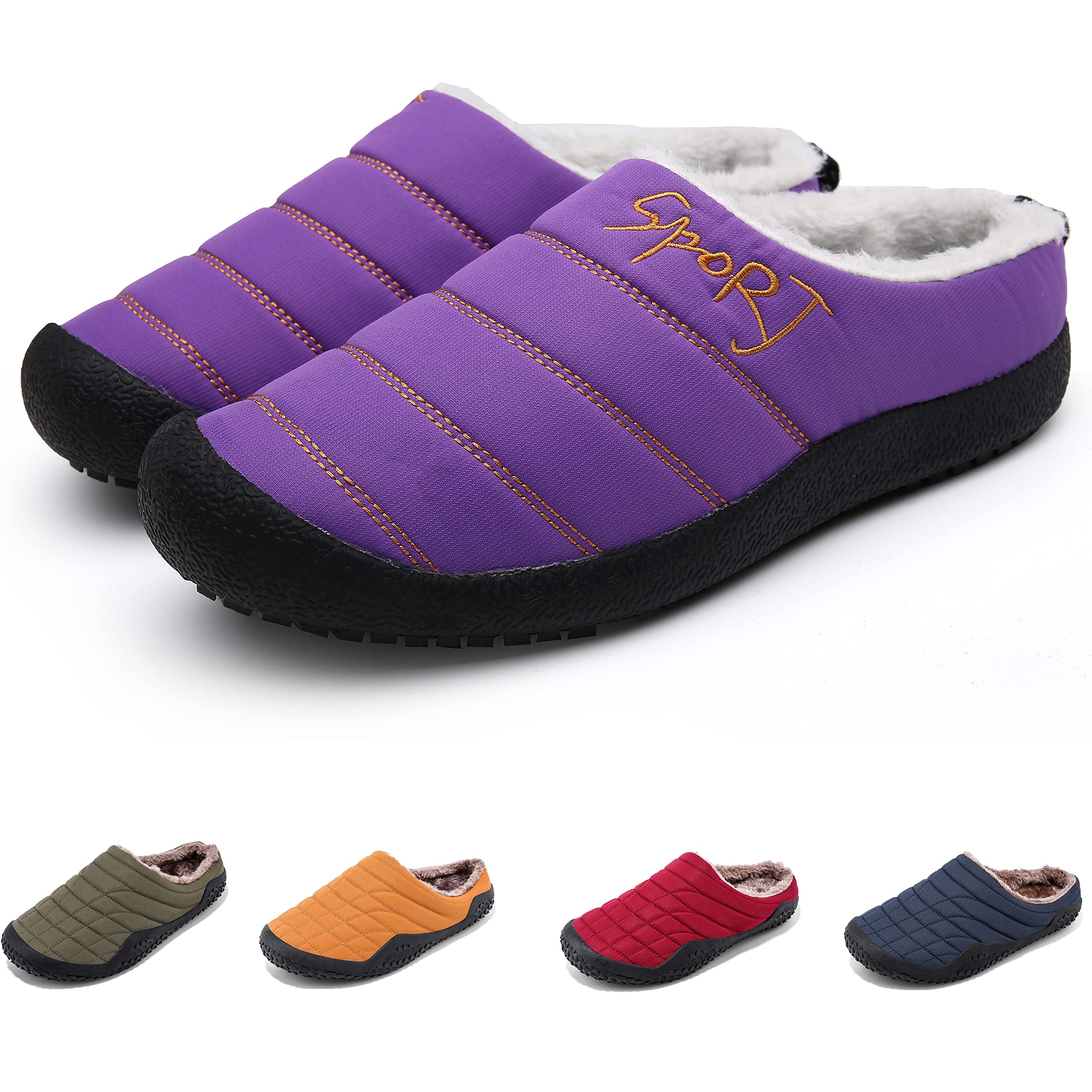 WEDSF Women's house slippers men slip indoor and outdoor washable wide Round head warm and comfortable fuzzy rubber winter slippers