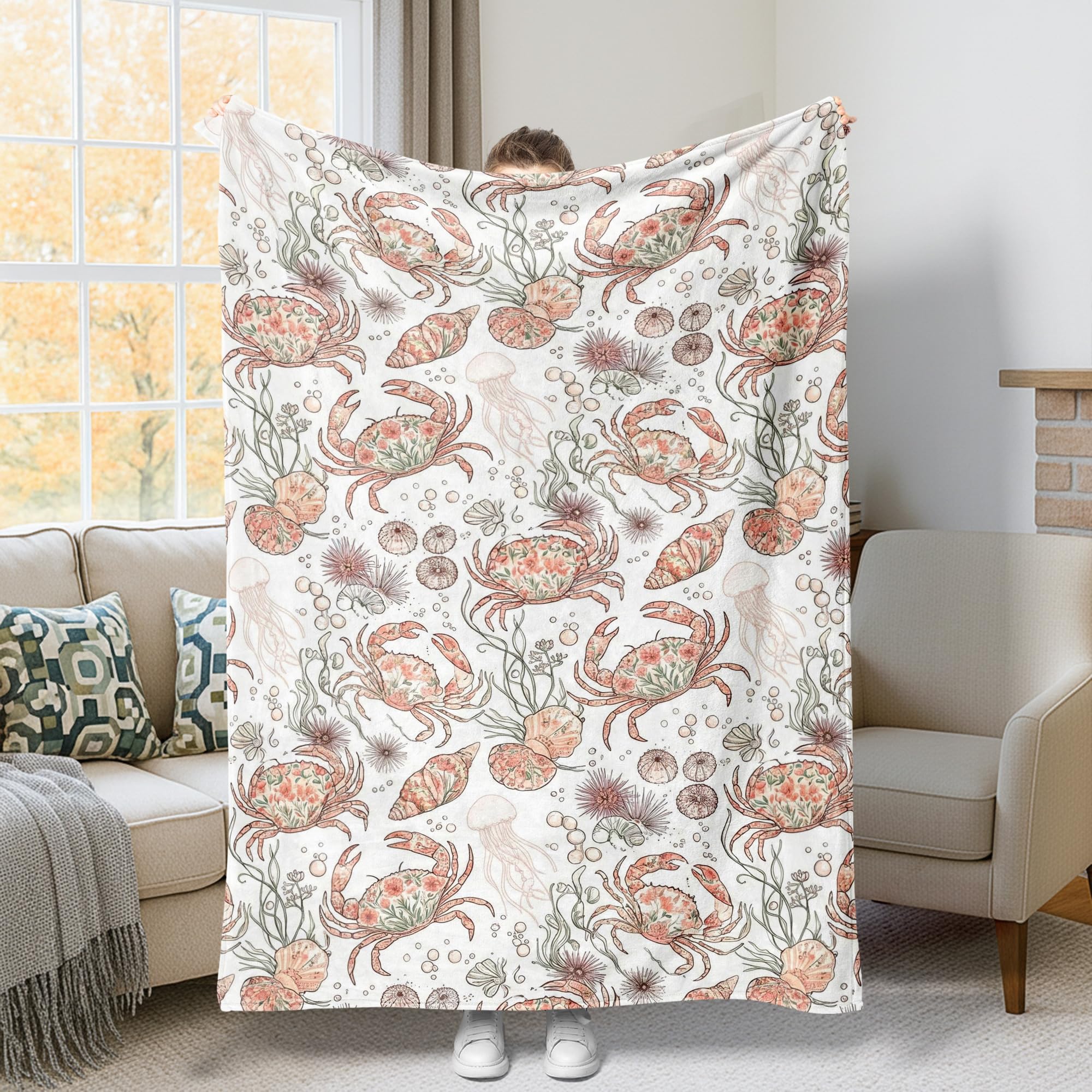 Couverture crabe fourrure corail plaid léger pour soirées fraîches d'été