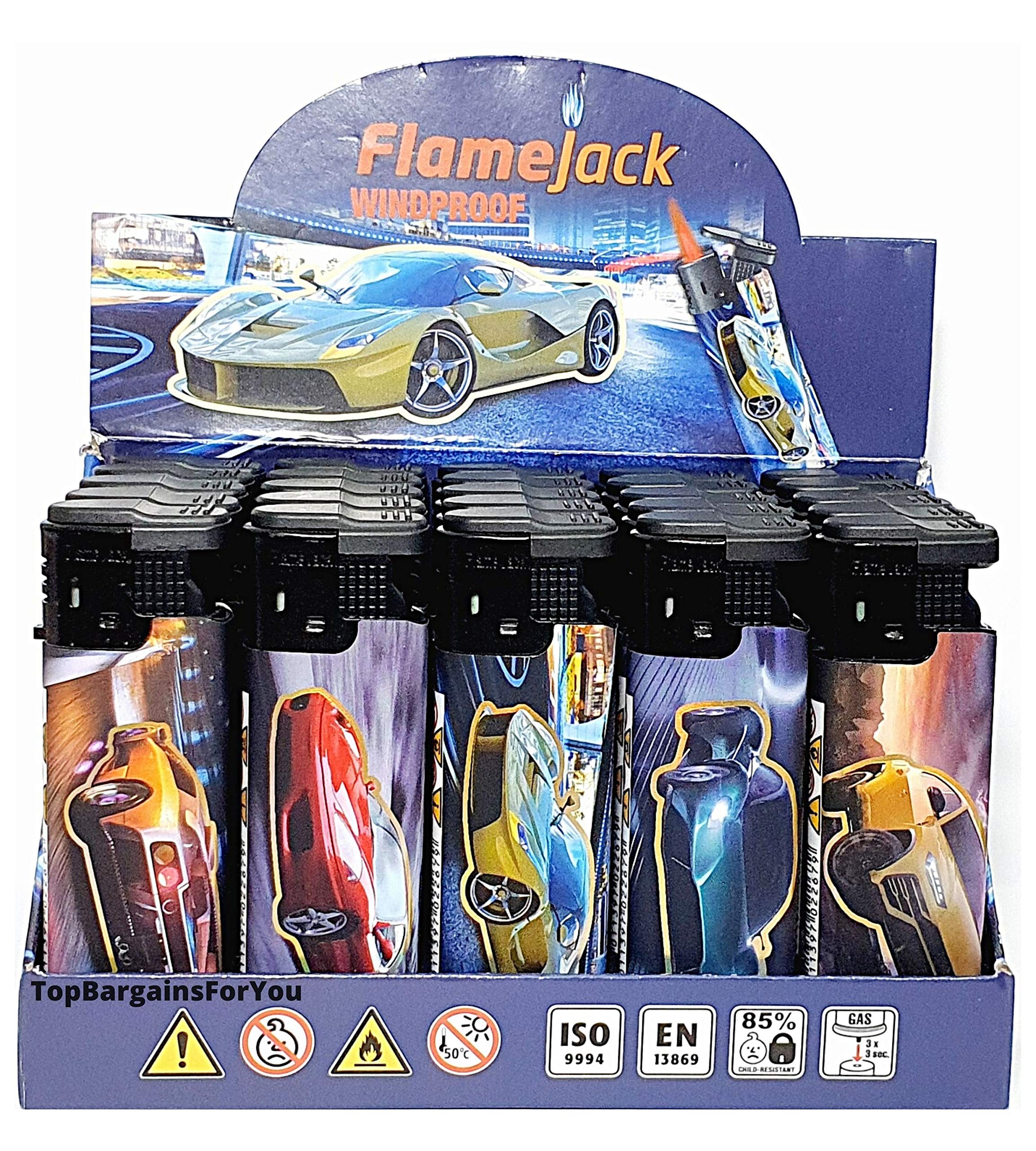 Zactly Multicolor - 5 X Flamejack Colourful Windproof Dustproof Jet Lighters Really Powerful – Limited Edition (Sports Cars)