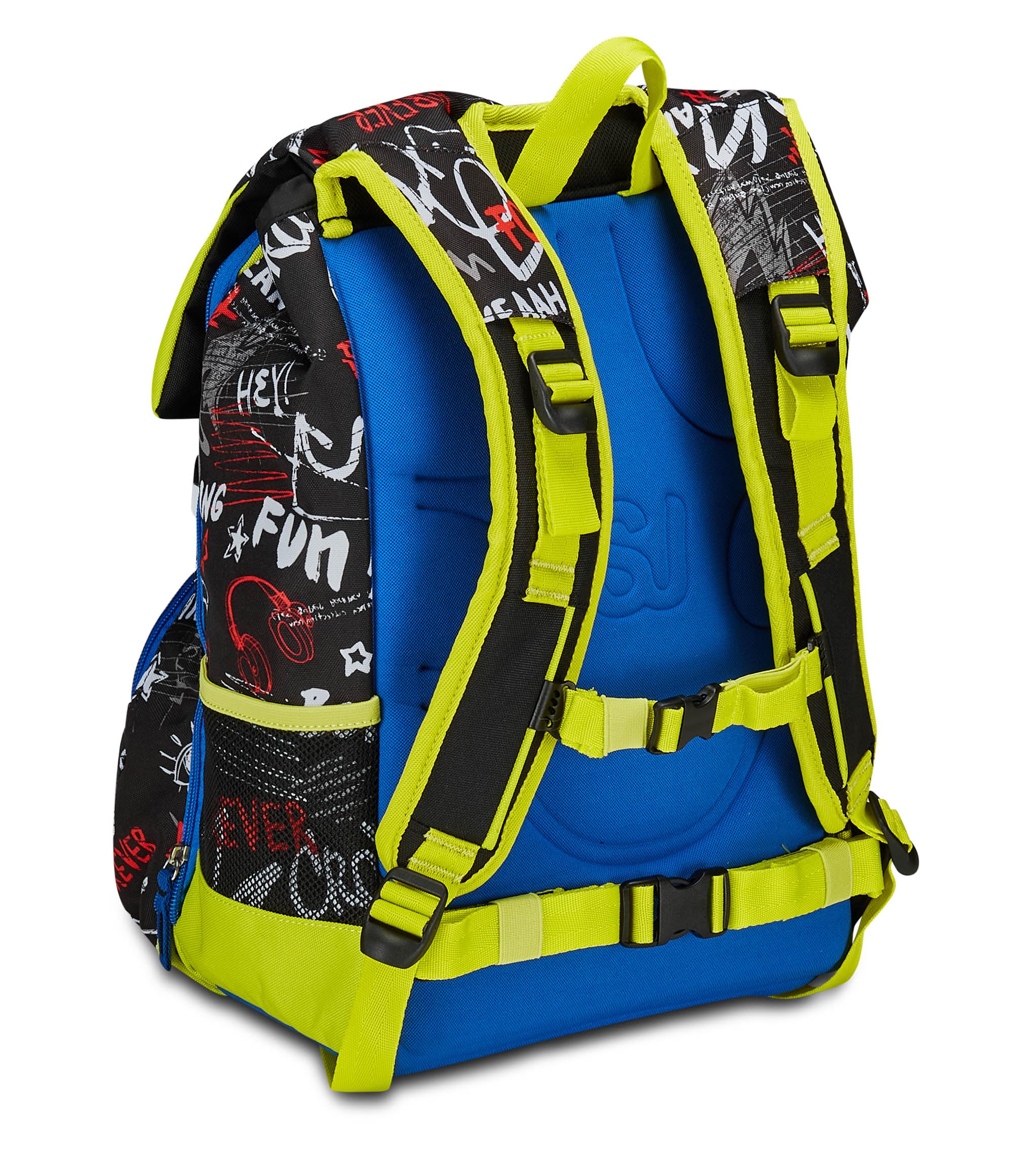 SJ GANG STYLE JAM GANG Zaino Scuola Estensibile, Nero e Verde, Born To Fun, Zaino Doppio Scomparto Estensibile Tramite Zip Laterali, Tasca Porta Borraccia, Zaino Scuola Elementare, Zaino Bambino