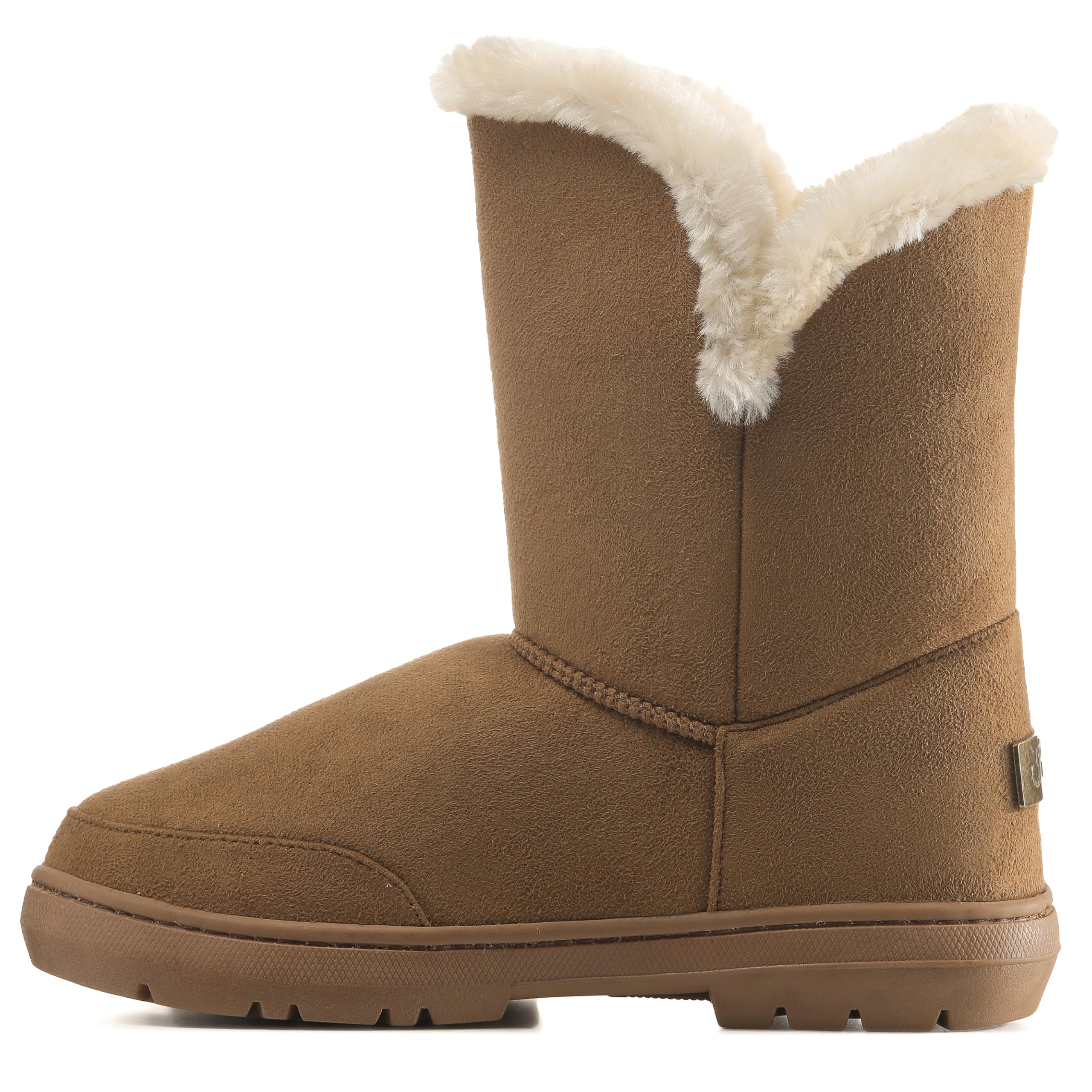 Holly Women’s Waterproof Winter Ankle Boots - Faux Fur Lined Slip-On Shoes with Single Button Detail - Comfortable Warm Outdoor Footwear - Tan - UK7/40