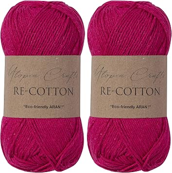 Utopia Crafts Re-Cotton Knitting Yarn, 100g Rose Red Pack of 2