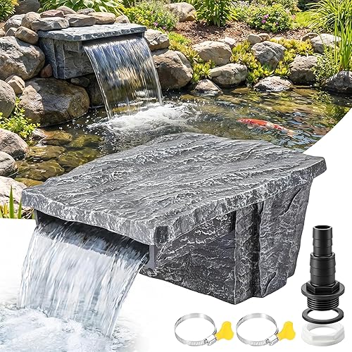 Pond Waterfall Spillway with Cover, 8 inch Wide Weir, Fake
