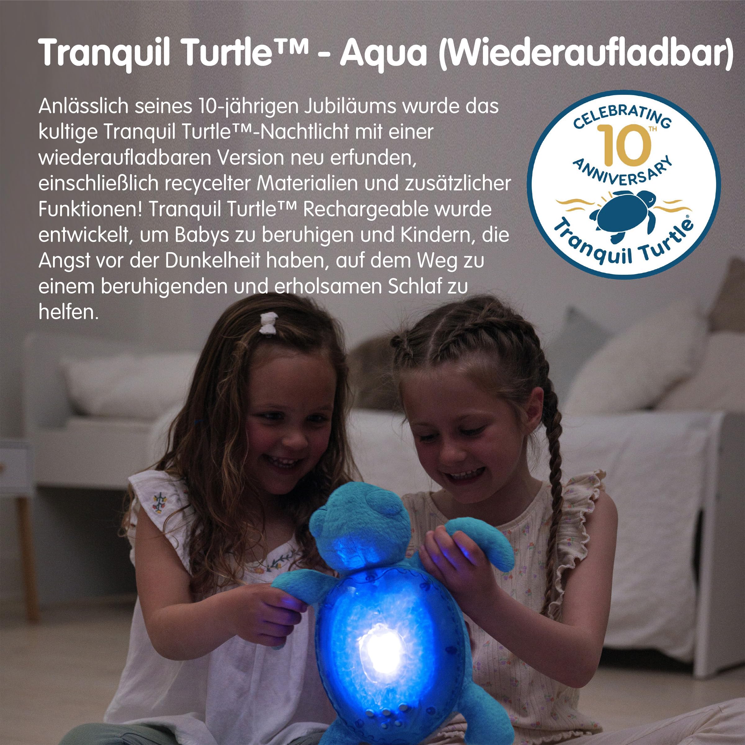 Cloud b | Nachtlicht mit Musik | Unterwasserprojektionen | 4 beruhigende Geräusche | Helligkeit einstellbar | Timer & Tränenmelder | Recyceltes Gewebe | Tranquil Turtle Rechargeable Aqua