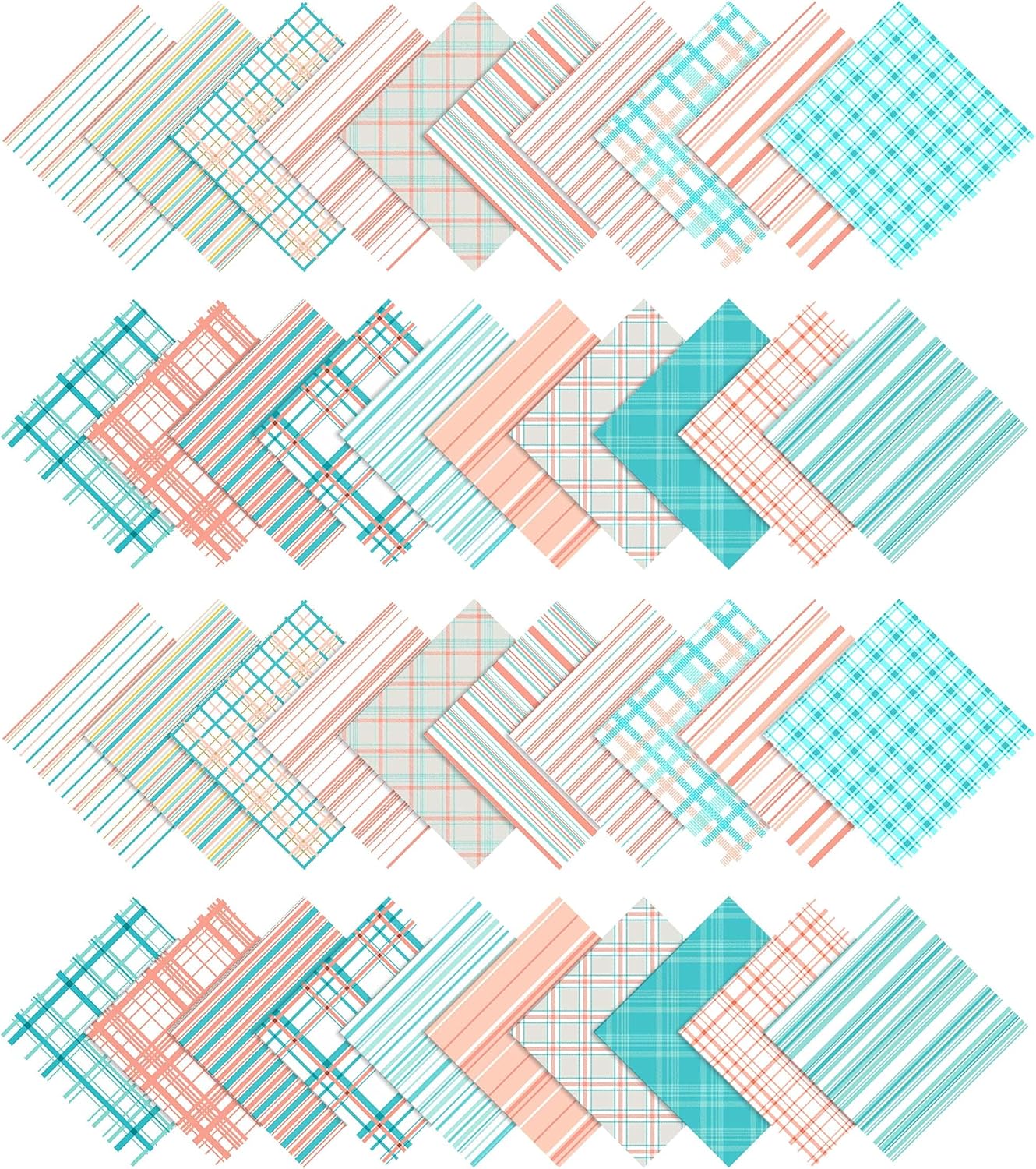 Soimoi Precut 10-inch Check Prints Cotton Fabric Bundle Quilting Squares Charm Pack DIY Patchwork Sewing Craft- Turquoise Blue