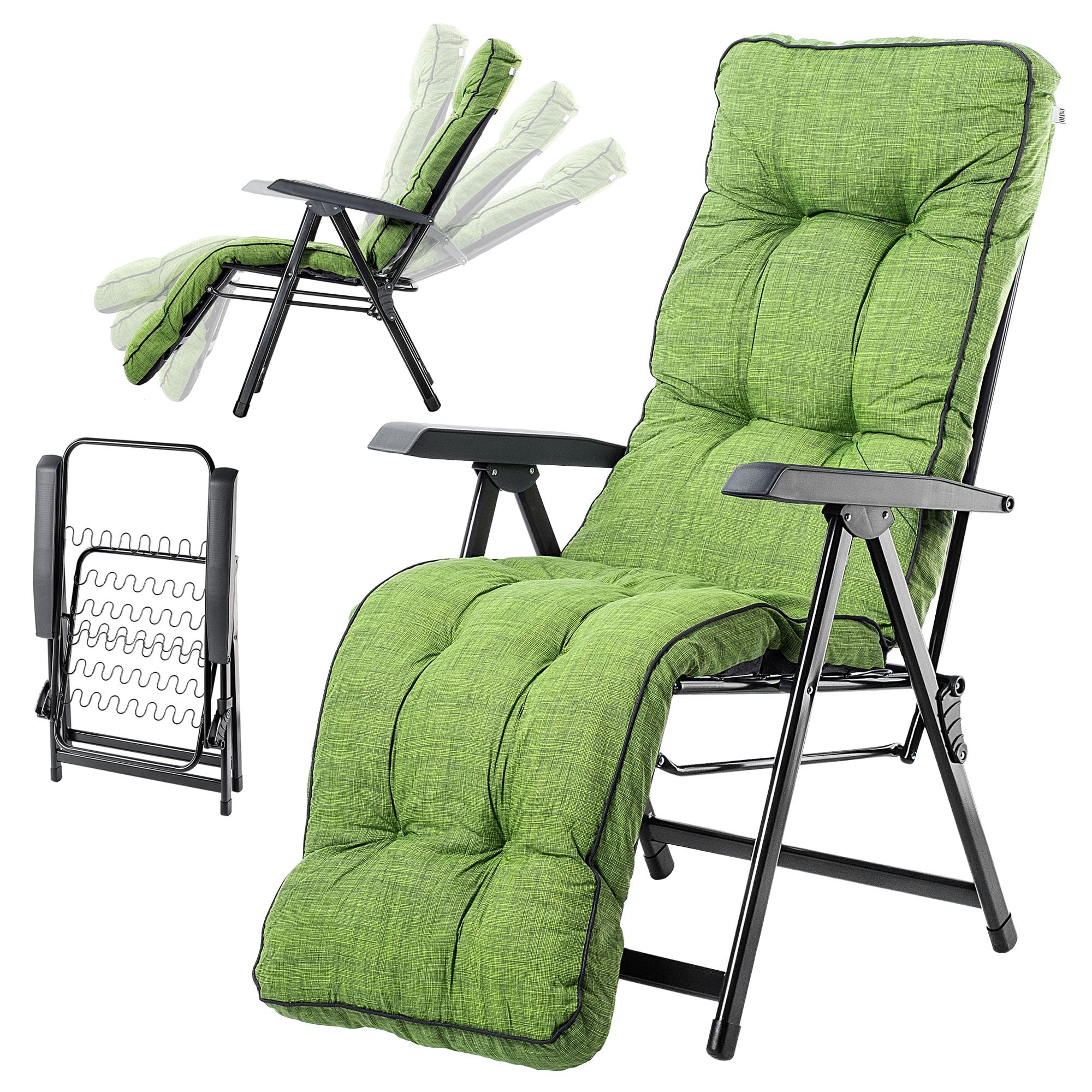 KADAX Silla de jardín con reposapiés, tumbona con cojín, tumbona plegable, tumbona de jardín con respaldo ajustable, sillón de jardín, silla de relax (verde)