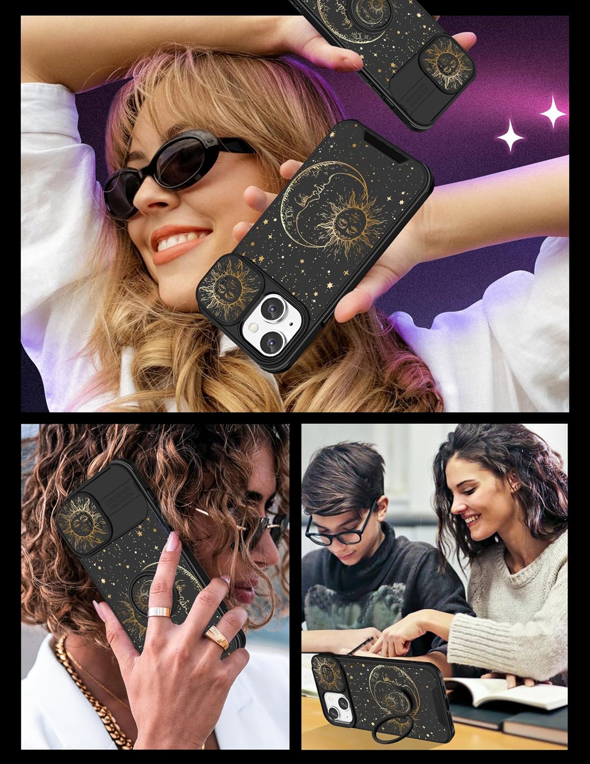 Goocrux (2in1 for iPhone 15 Plus Case Sun and Moon Women Girls Cute Cover Girly Stars Cool Space Unique Esthetic Design with Slide Camera Cover+Ring Stand Holder for iPhone 15 Plus Phone Case 6.7'' - Image 6