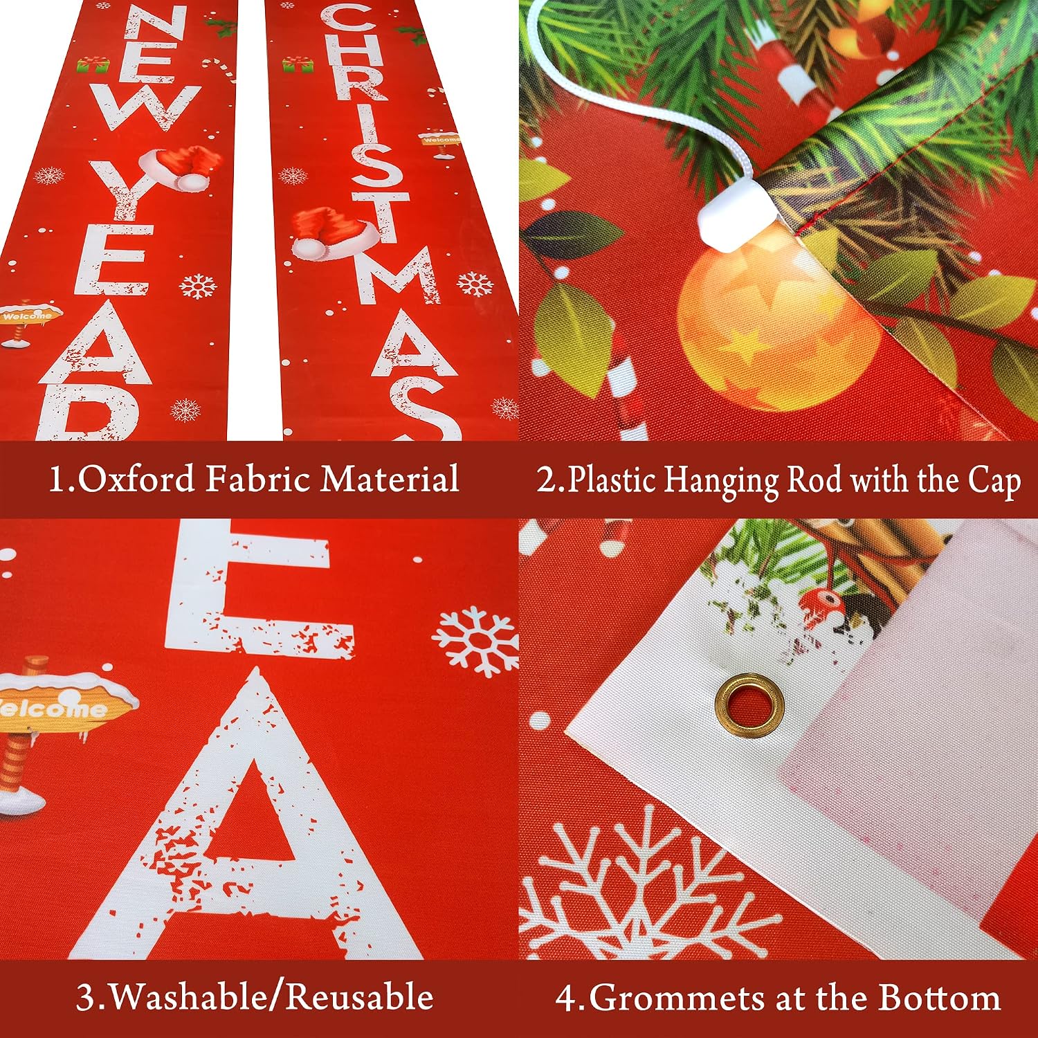 KatchOn, Merry Christmas Banner - 72x12 Inch, Pack Of 2 | Happy New Year Banner for 2025 New Years Eve Decorations | Christmas Door Banner | Christmas Decorations | Xmas Party Décor