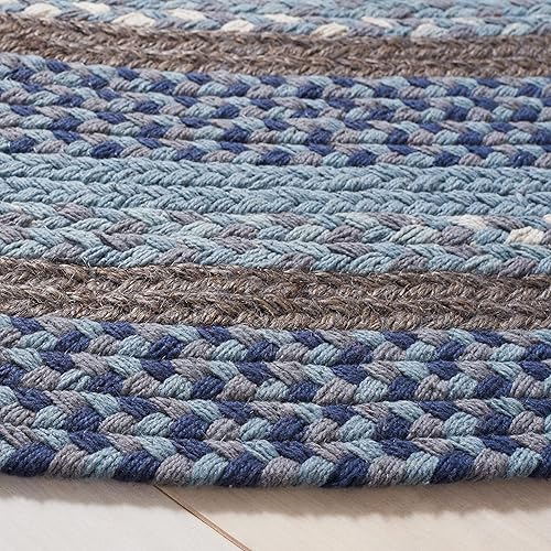 Miniatura 3 de SAFAVIEH Braided Collection BRD257M - Alfombra redonda de algodón reversible de 6 pies, color azulgris de tejido plano, estilo rústico y campestre