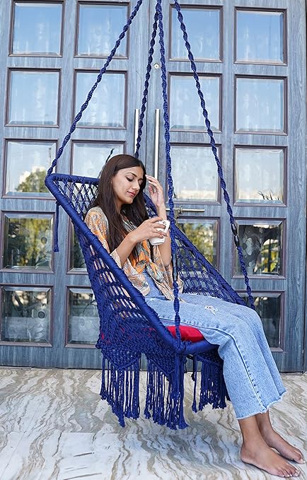 Swing for Adults/Jhula for Adults/Swing for Living Room/Swing for Balcony/Swing Chair/Swing for Adults for Home/Premium Square Hanging Swing/Includes Hanging Kit & Sitting Cushion (Navy Blue)