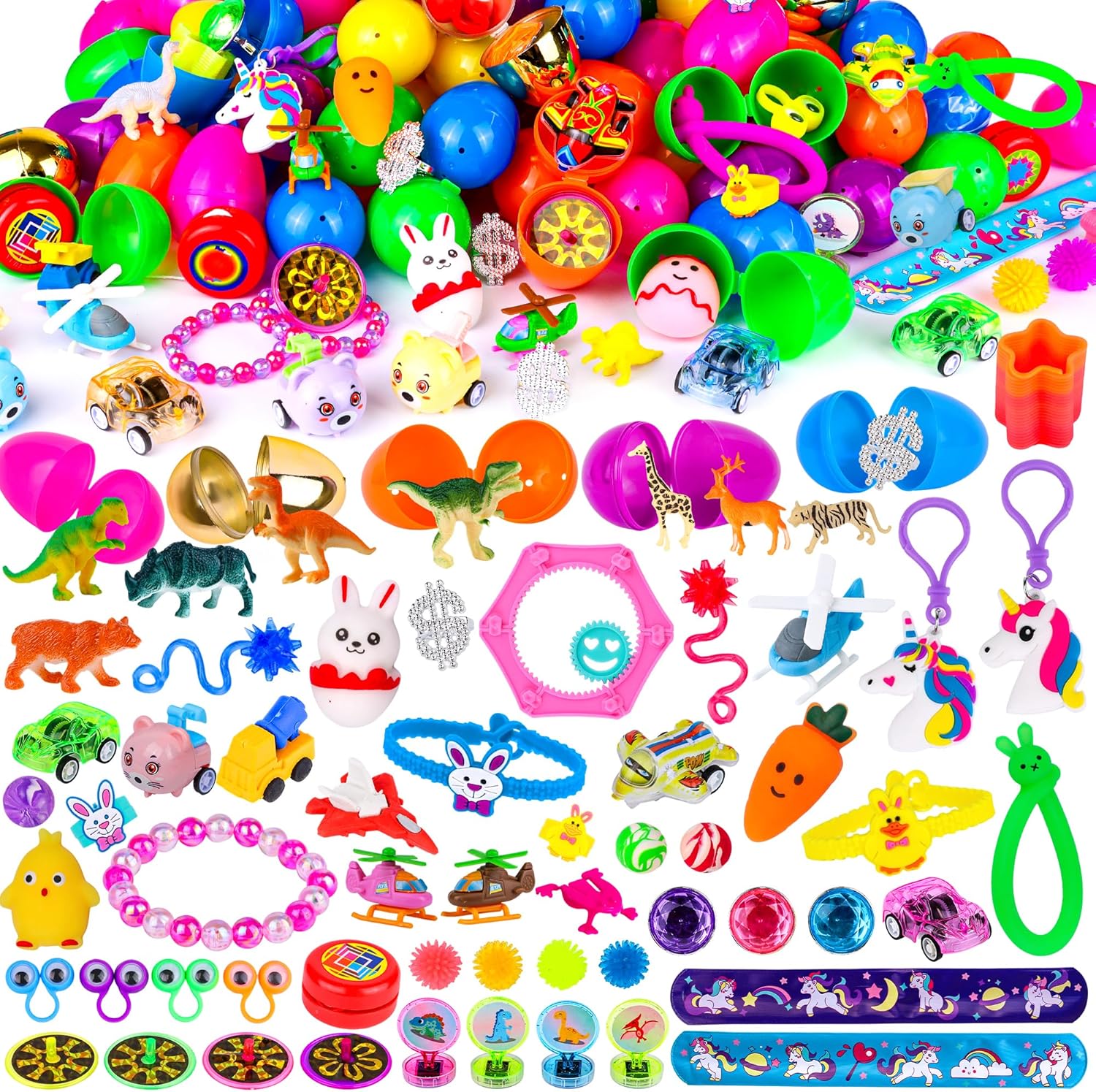 100 Pack Prefilled Easter Eggs with Assorted Toys Inside 6 Surprise Golden Eggs, 100 Plastic Easter Eggs Fillers with Fidget Toys Easter Basket Stuffers Fillers Egg Hunt Party Favors for Kids Boy Girl