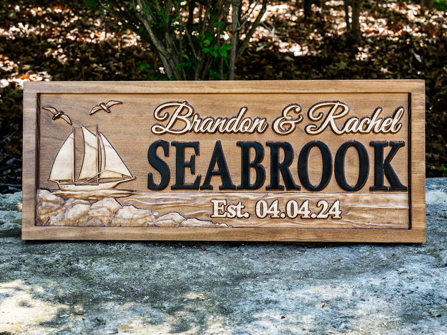 Custom Last Name Sign with 3D Sailboat | Beach House Cottage Decor | Personalized Wedding Gift Family Name Established Sign Anniversary