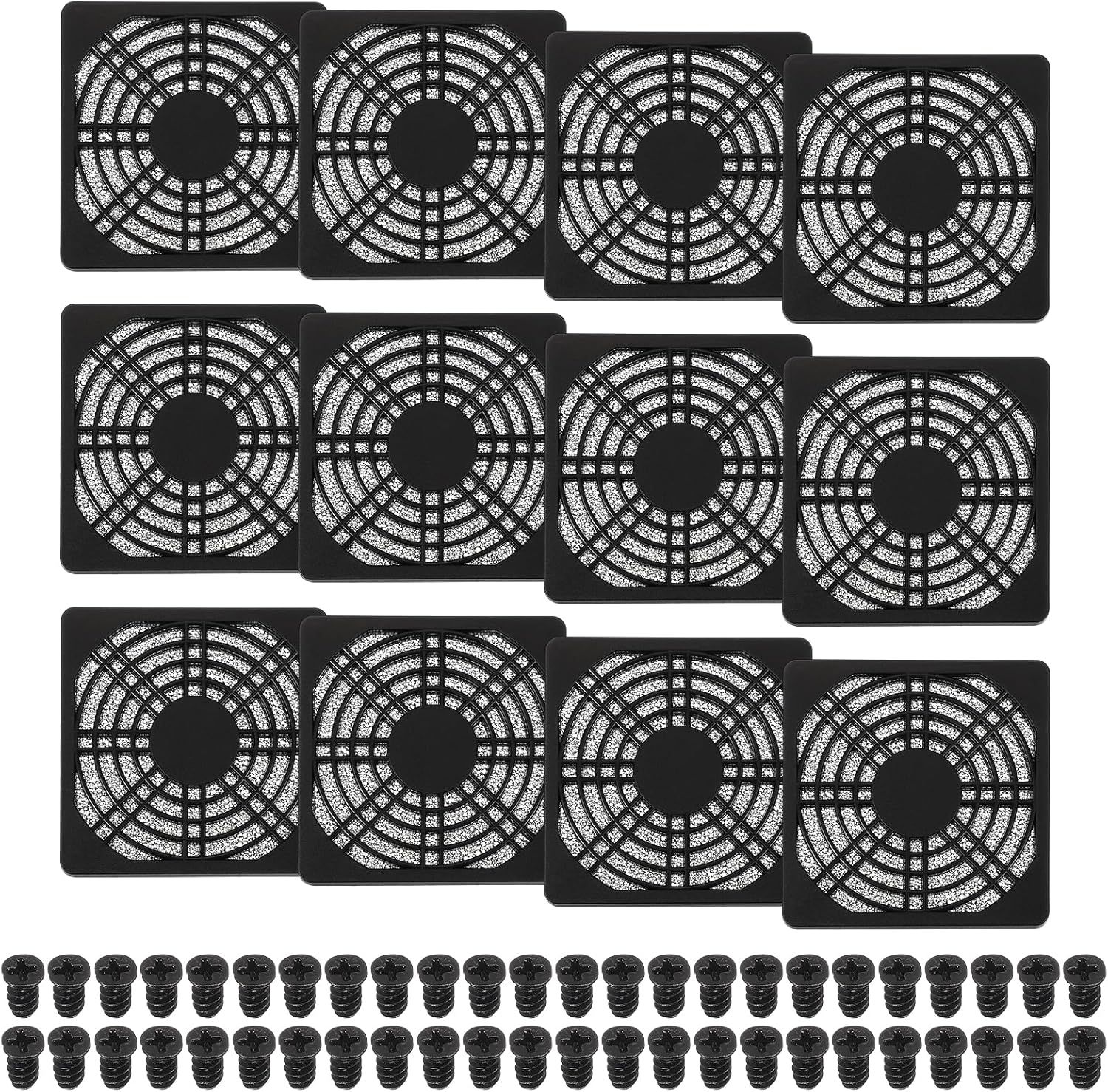 PATIKIL 80mm Fan Filter Grill, 12 Pcs Plastic Ventilation Dustproof Grill Covers Cooling Ventilator with Screws for Industry Workshop Computer Case Refrigerators Air Conditioning, Black