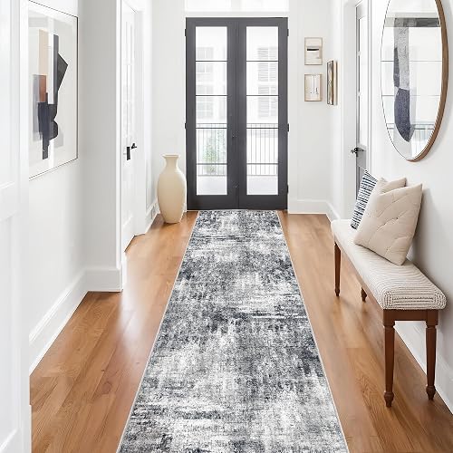 Ruicharm Grey Runner Rugs for Hallway: Abstract Washable Runner Rug 2x10 for Ent