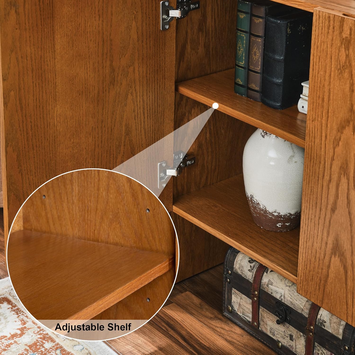 Amposei Modern Vintage Small Sideboard 34-Inch Entryway Storage Cabinet Coffee Bar Cabinet with Adjustable Shelf for Living Dining Room Kitchen Hallway, Walnut