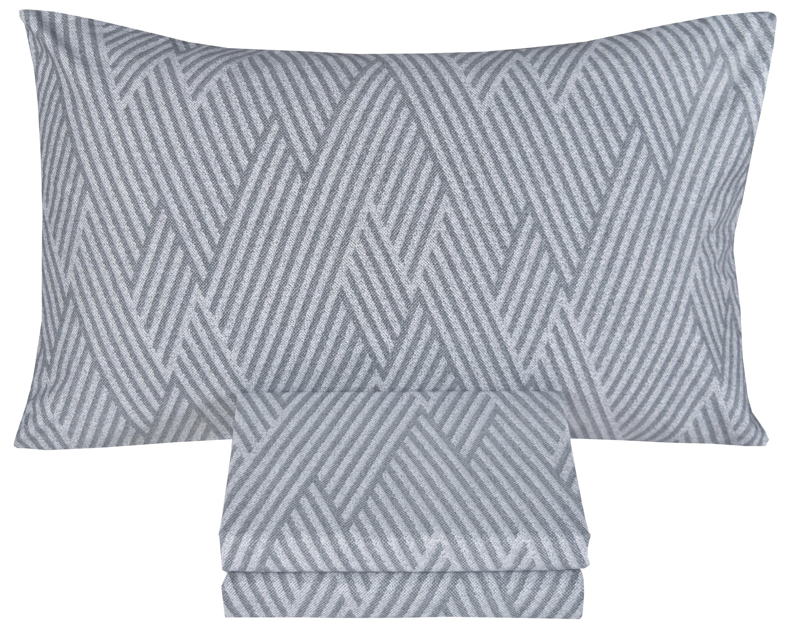 Scientific Sleep Gray Geometry Modern Stripes 100% Cotton 3 Pcs Twin Bed Sheet Set Teen Boys, Flat Sheet &amp; Fitted Sheet &amp; Pillowcase Kids Bedding Set (Stripe Gray, Twin)