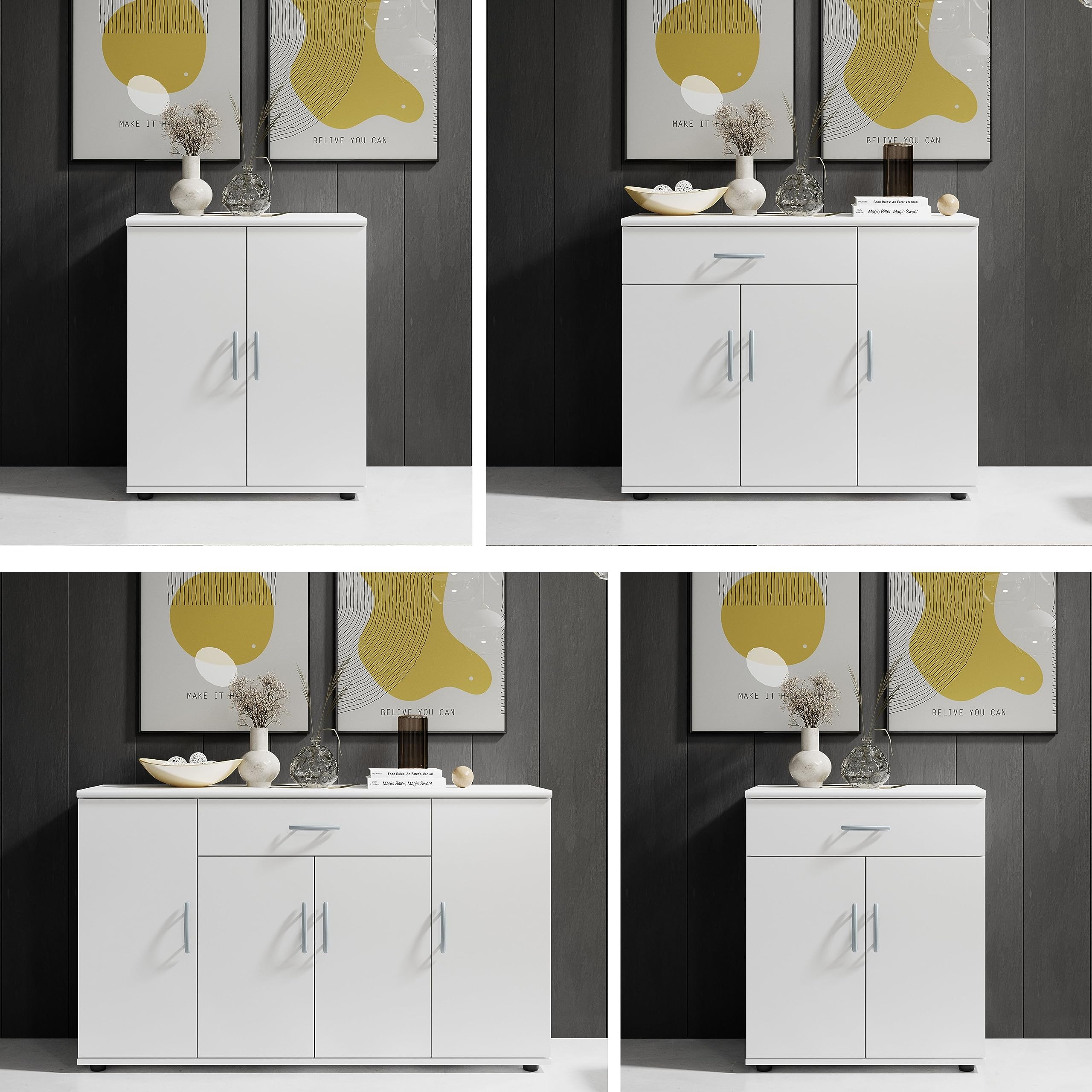 Stella Trading LILLY Sideboard in Weiß - Moderne Kommode mit Schublade und viel Stauraum für Wohnzimmer, Esszimmer und Flur - 118 x 70 x 30 cm (B/H/T)