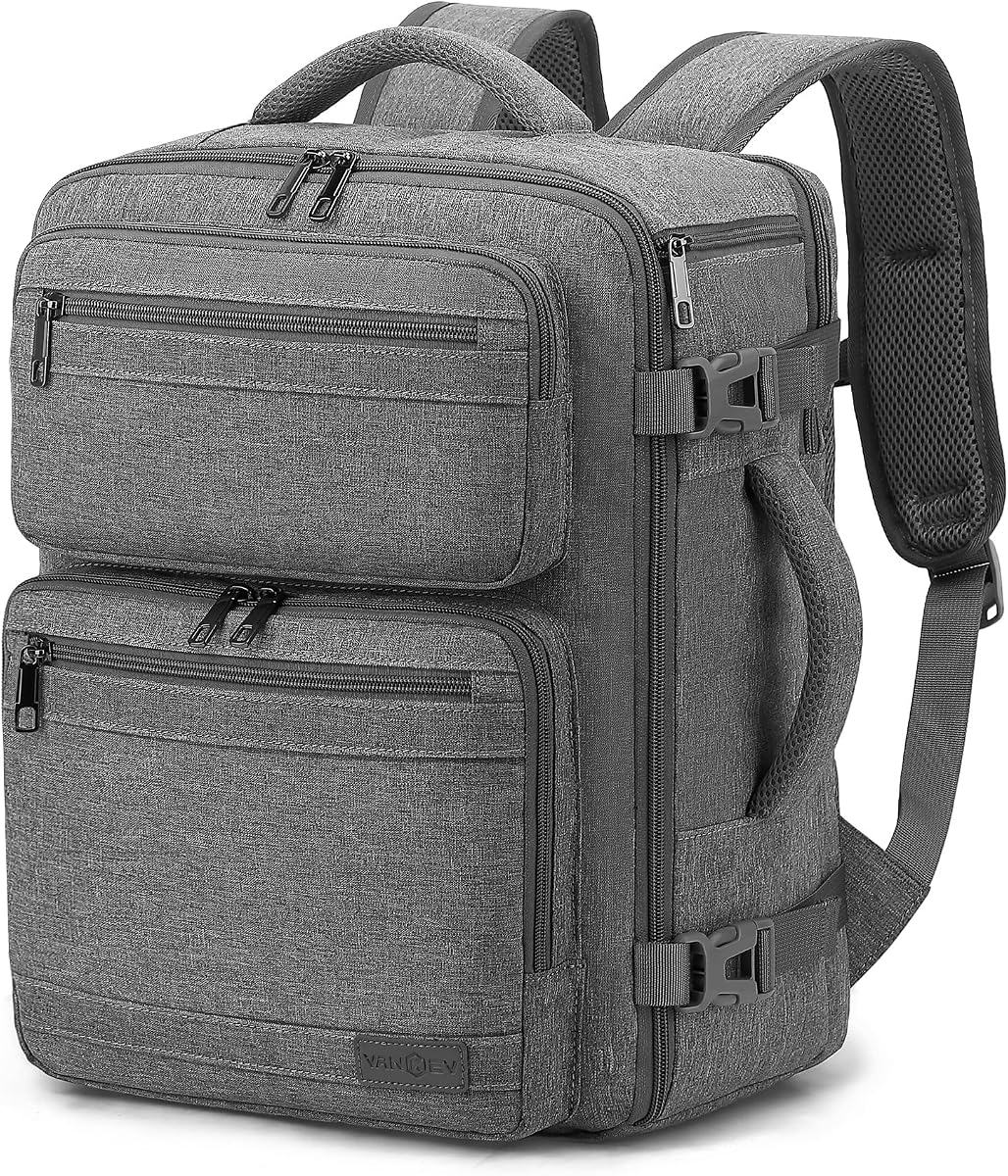VANKEV Eurowings Ryanair EasyJet Wizz Air Hand Luggage 40 x 30 x 20 cm - 24 L, 45 x 36 x 20 cm - 32 L, Sitting Backpack for Travel Fits 15.6 Inch Laptops, Grey-s
