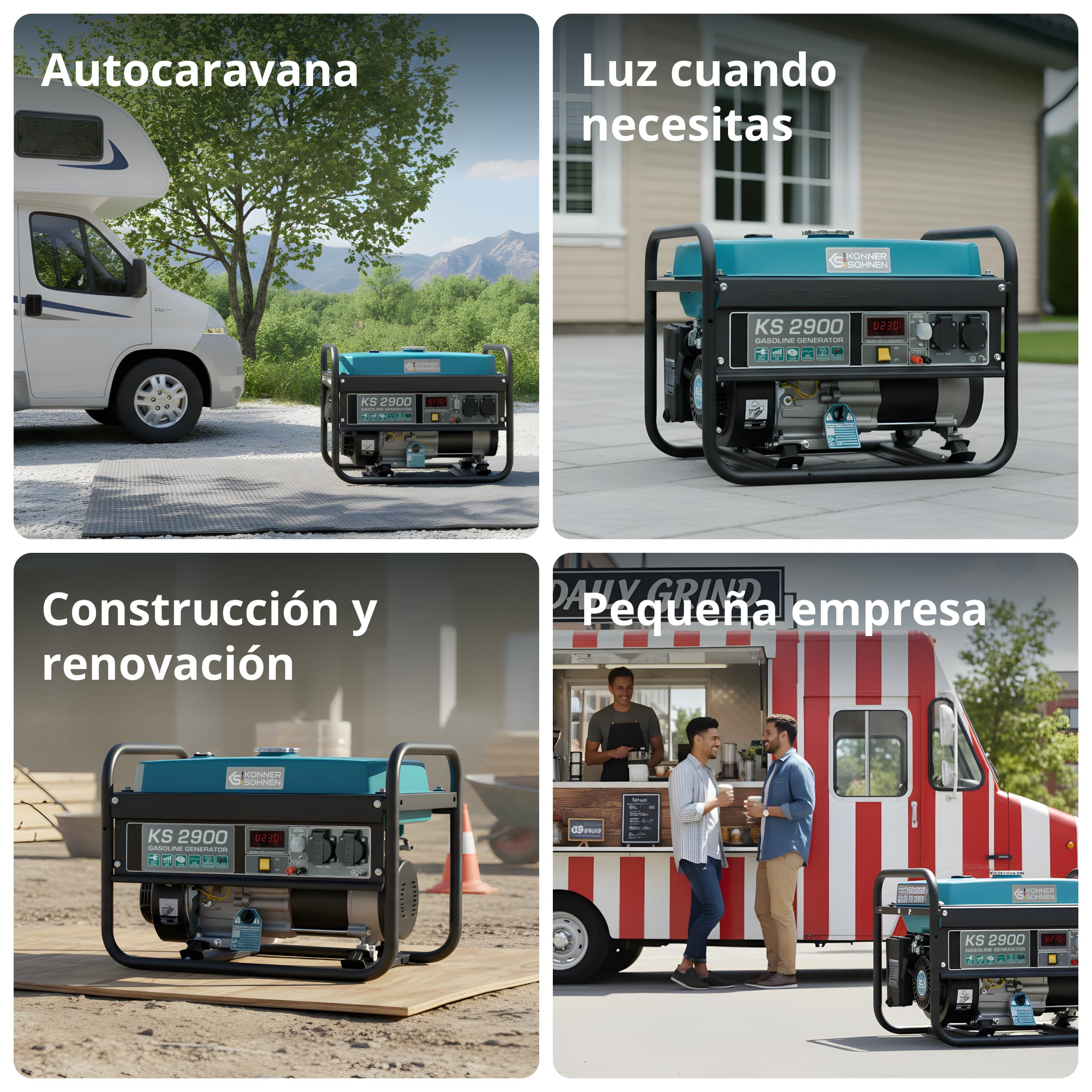 Generador de gasolina KS 2900,generador electrico gasolina2900 W,2x16A (230 V),12V,power station con (AVR),indicador aceite, protección ante sobrecargas y cortocircuitos,generador 4 tiempos