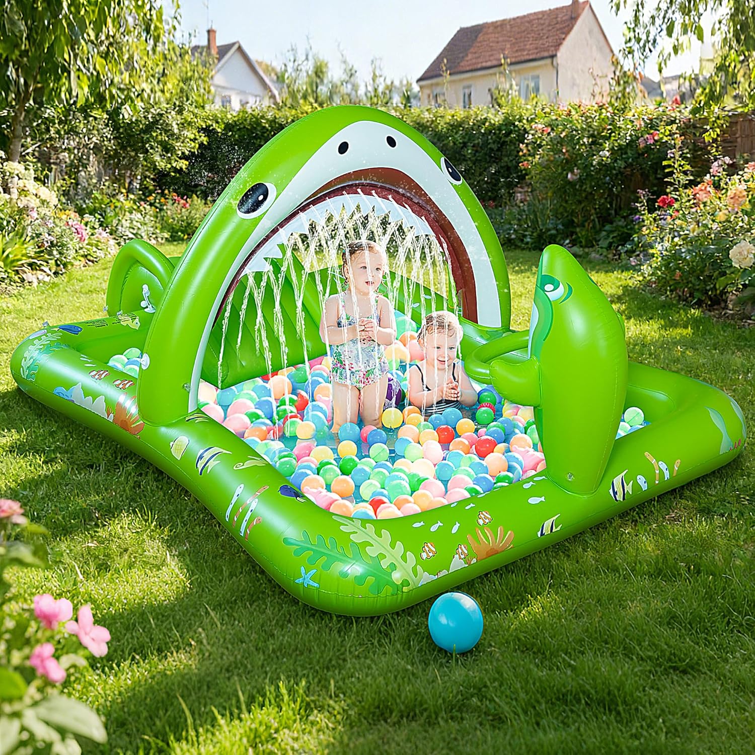 Onory Inflatable Kiddie Pool Inflatable Play Center Kids Toddler Pool with Water Slide, Water Sprayers Toddler Pool with Play Ball Hoop Thickened Swimming Pool for Backyard